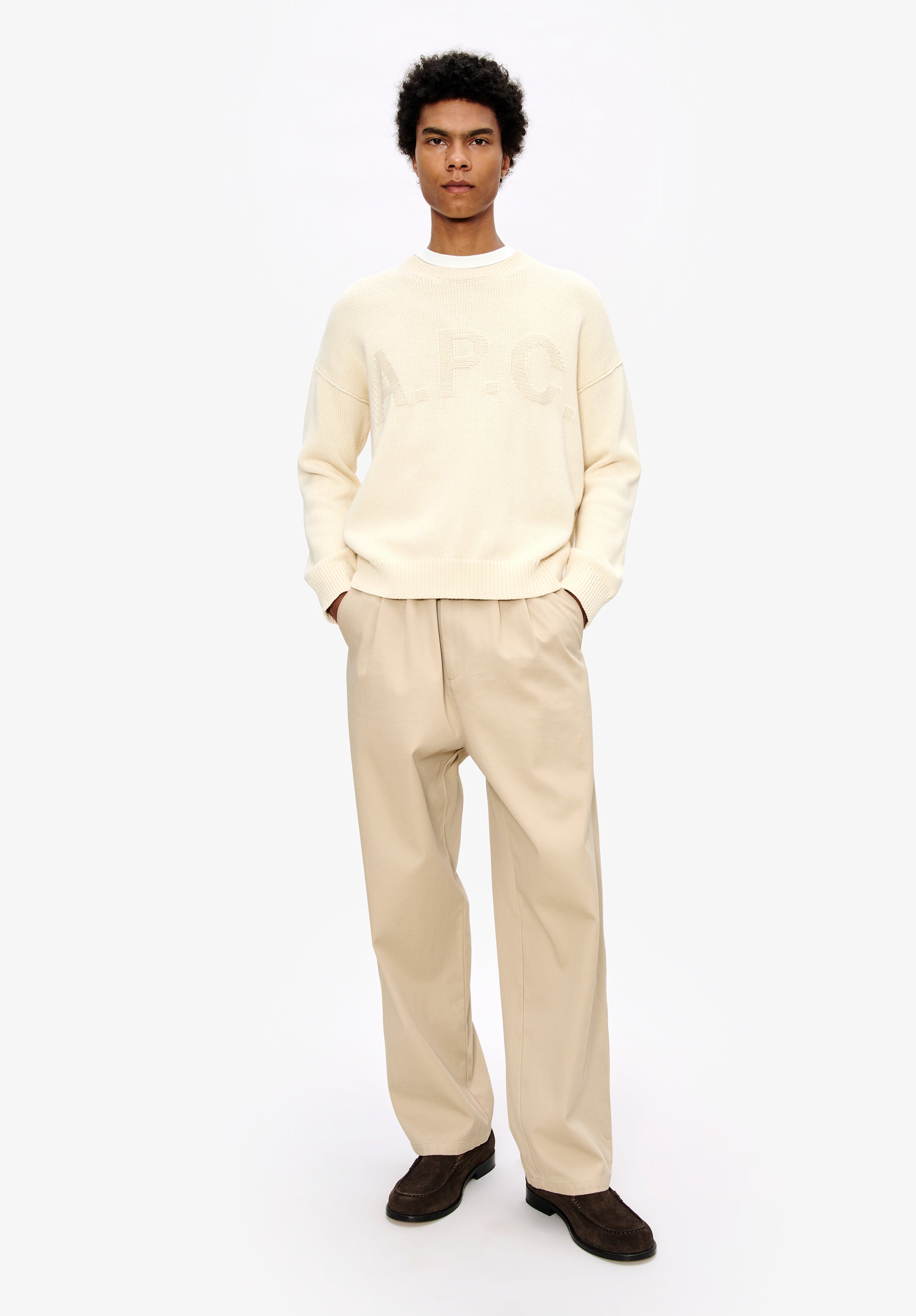 A.P.C. Leo Pullover Weiß Rundhals Logo Strick