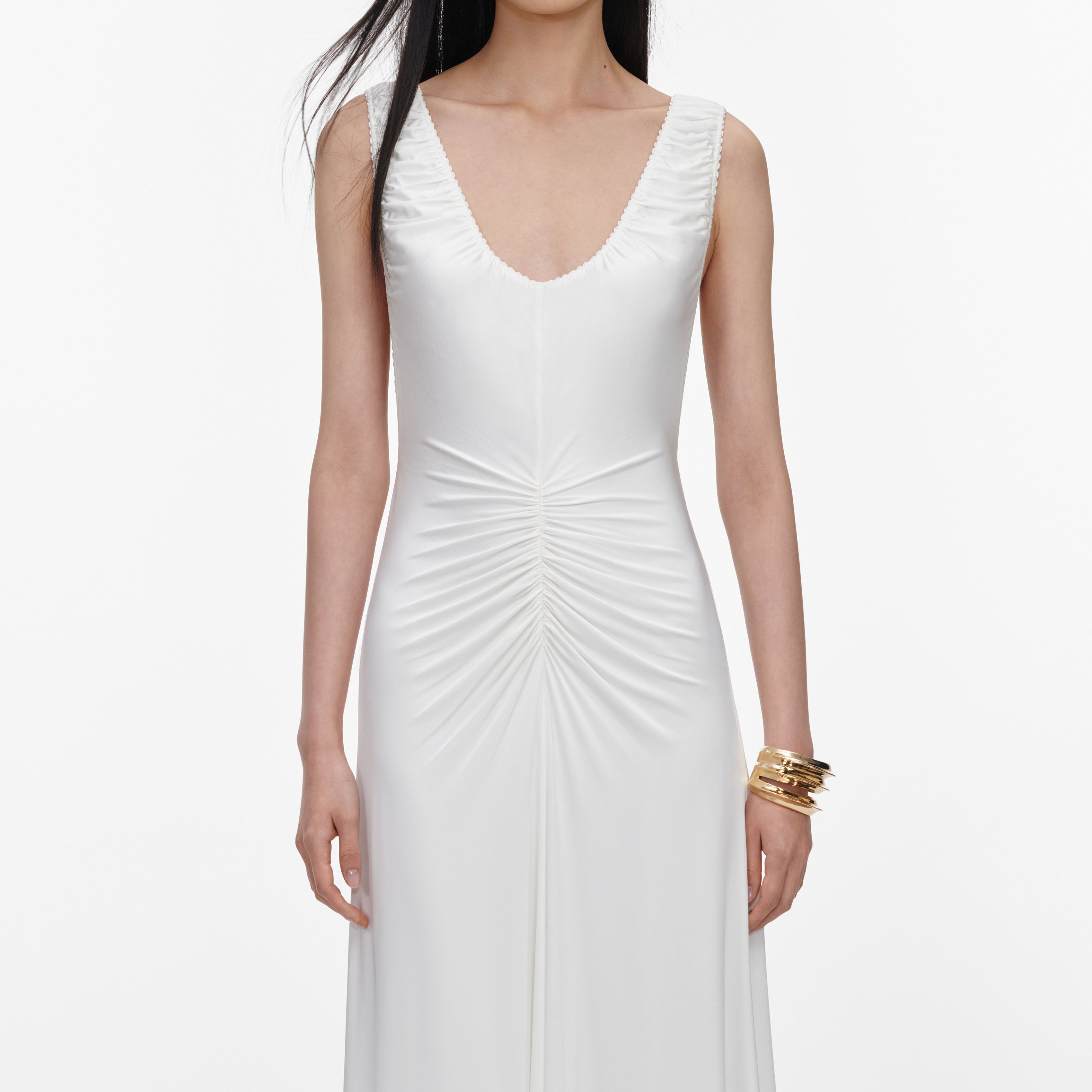 Self Portrait White Jersey Ruched Maxi Kleid UK 8 Weiß