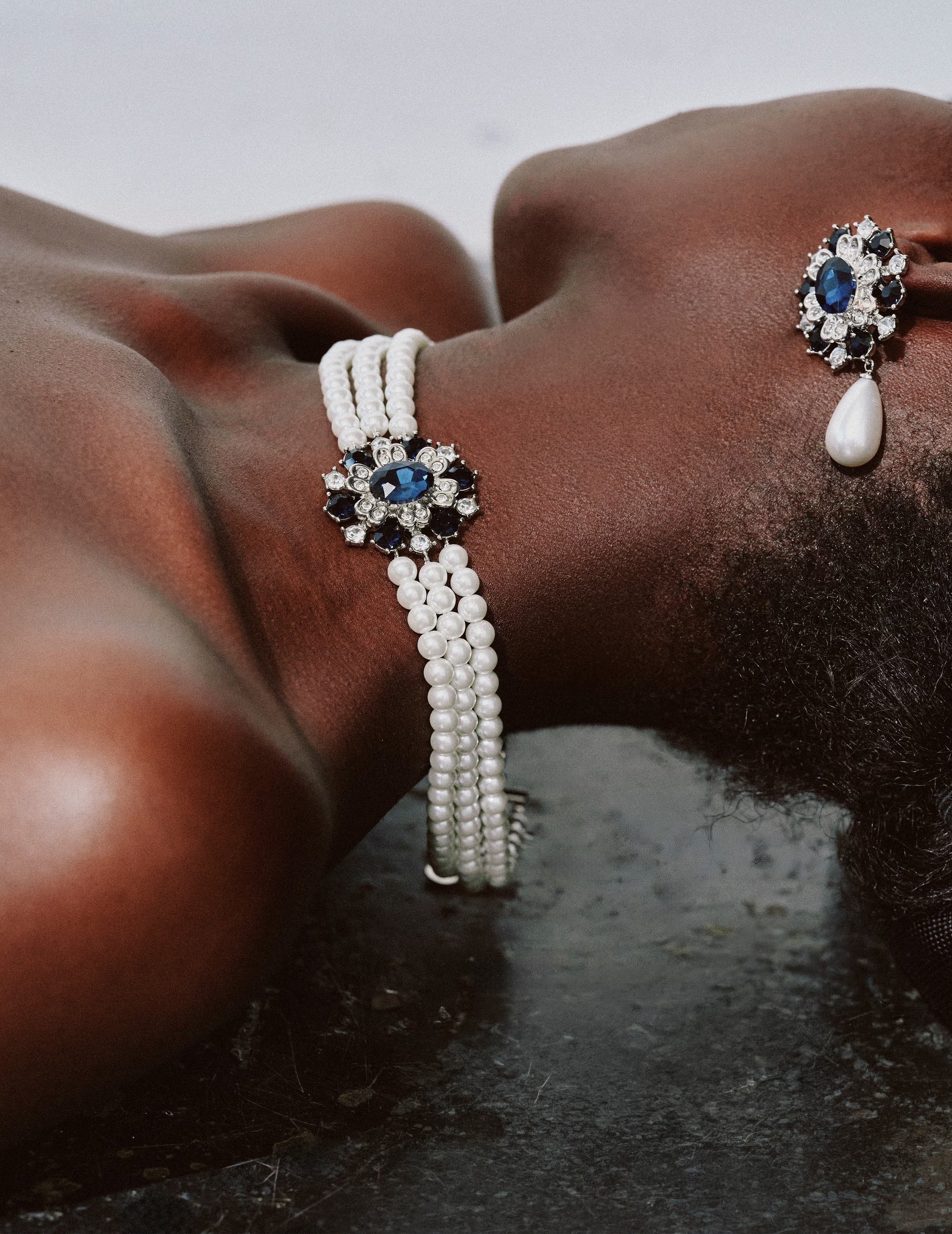 Self Portrait Blue Crystal Pearl Choker Perlenkette Blau