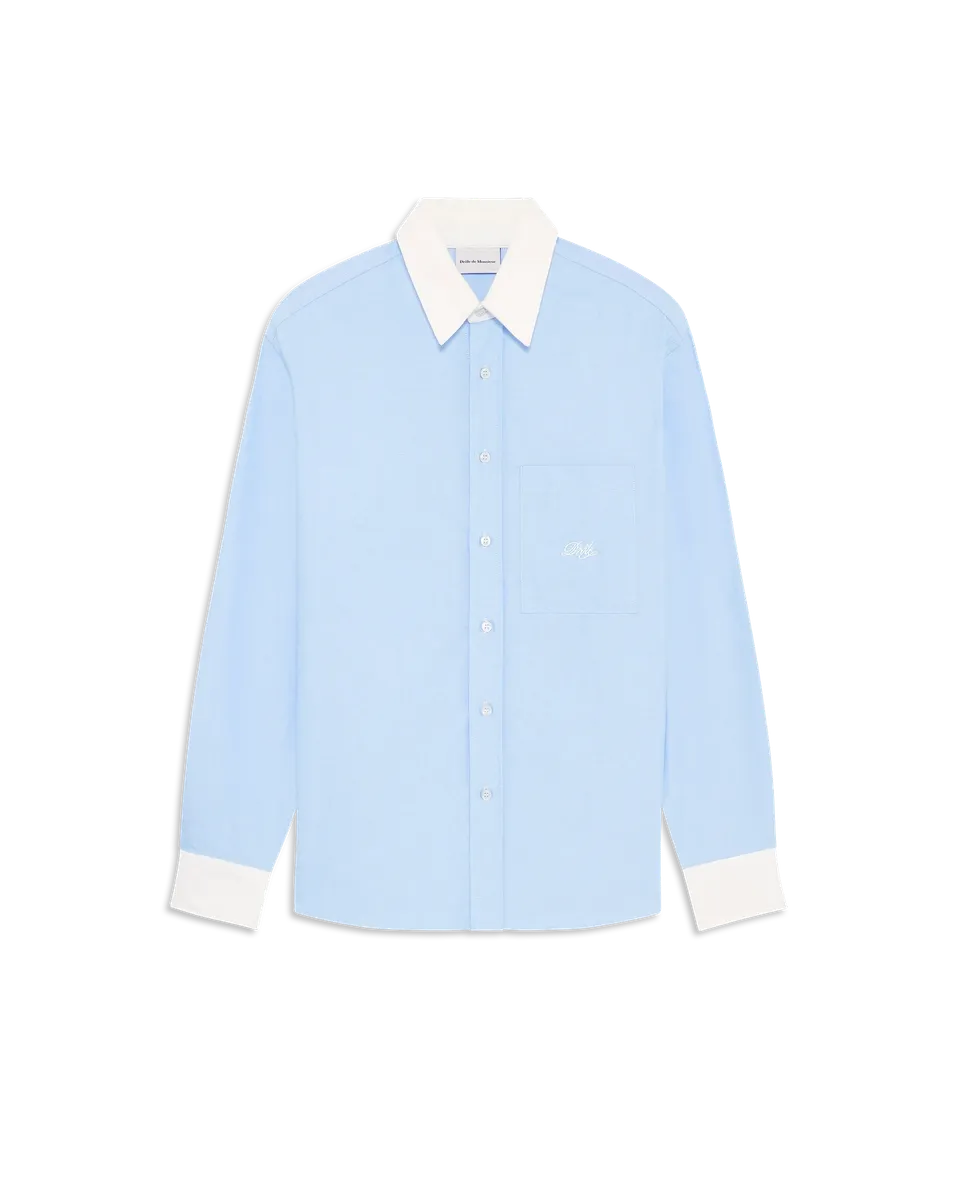 Drôle De Monsieur Drôle Boxy Shirt Hemd Hellblau Baumwolle