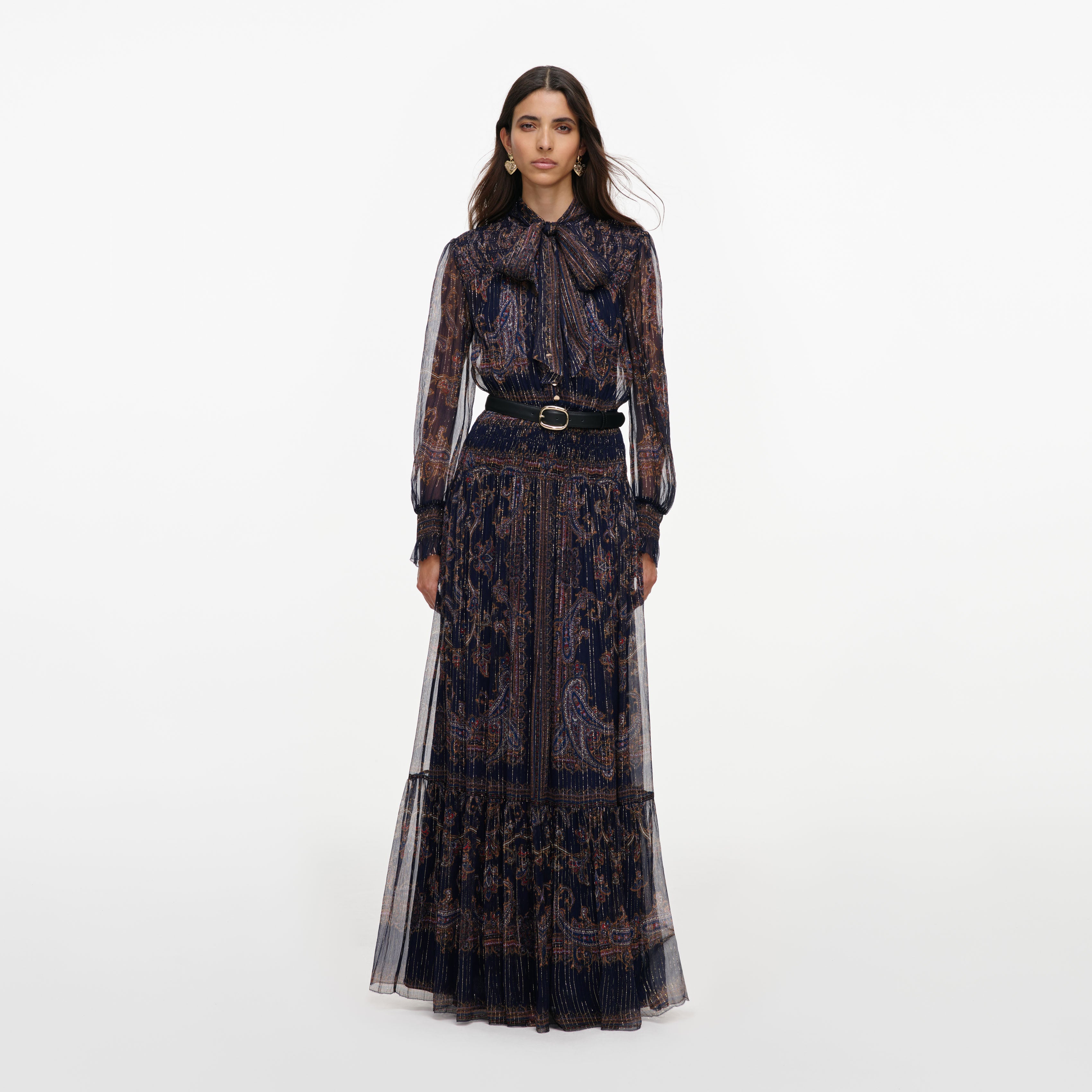 Self Portrait Navy Printed Georgette Maxi Kleid UK 8