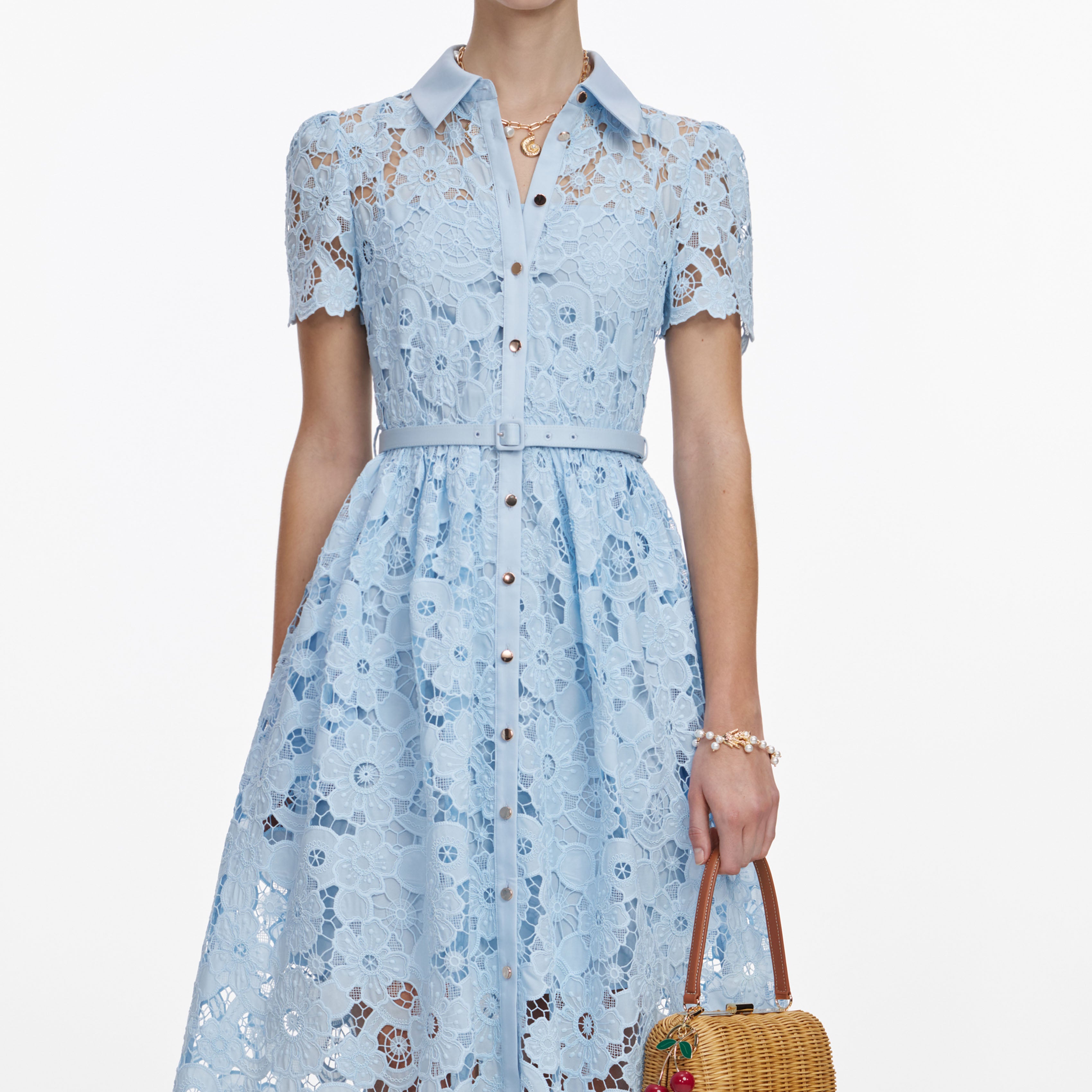 Self Portrait Midi Kleid Blau Spitze Kragen UK 8