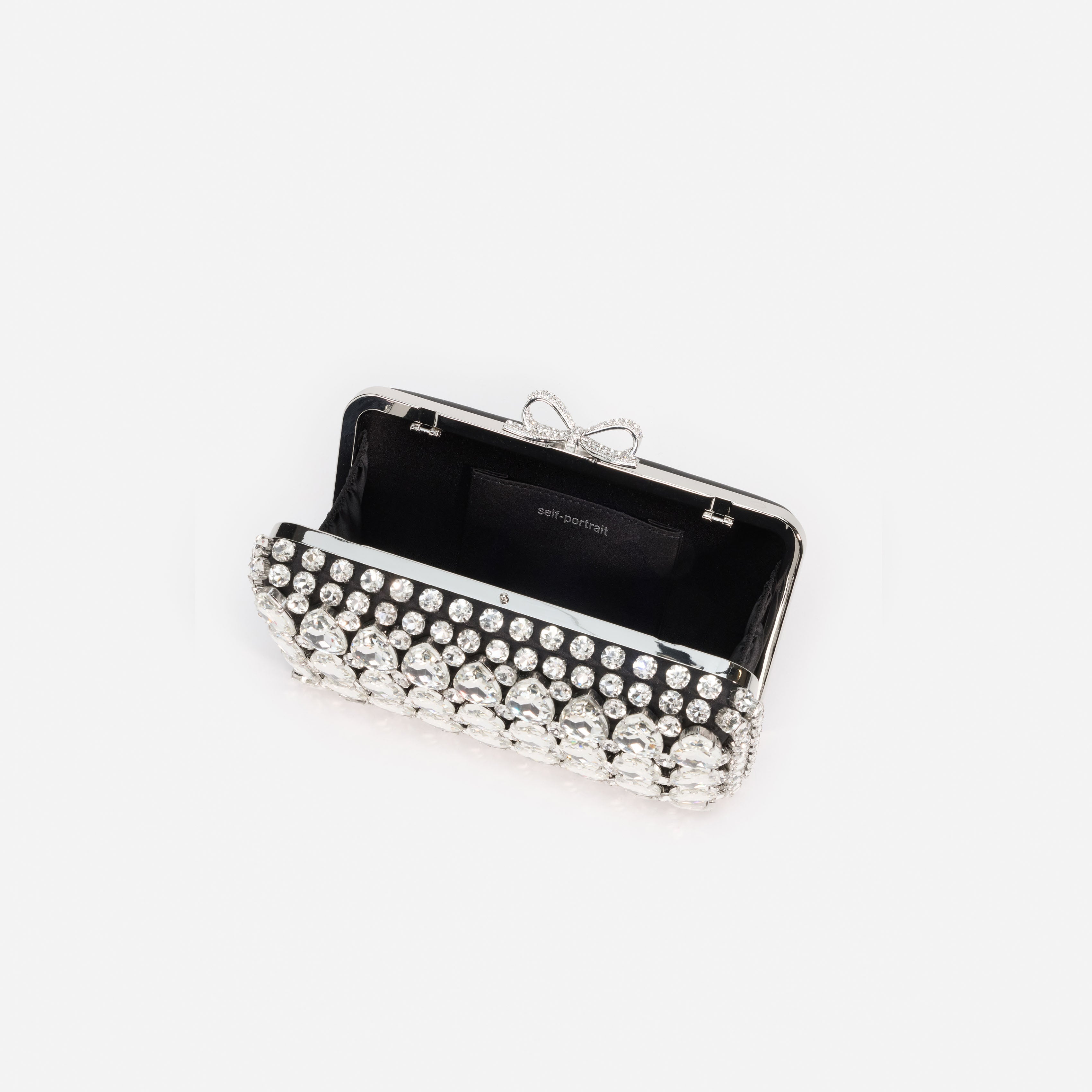 Self Portrait Black Satin Crystal Clutch Tasche Schwarz One Size