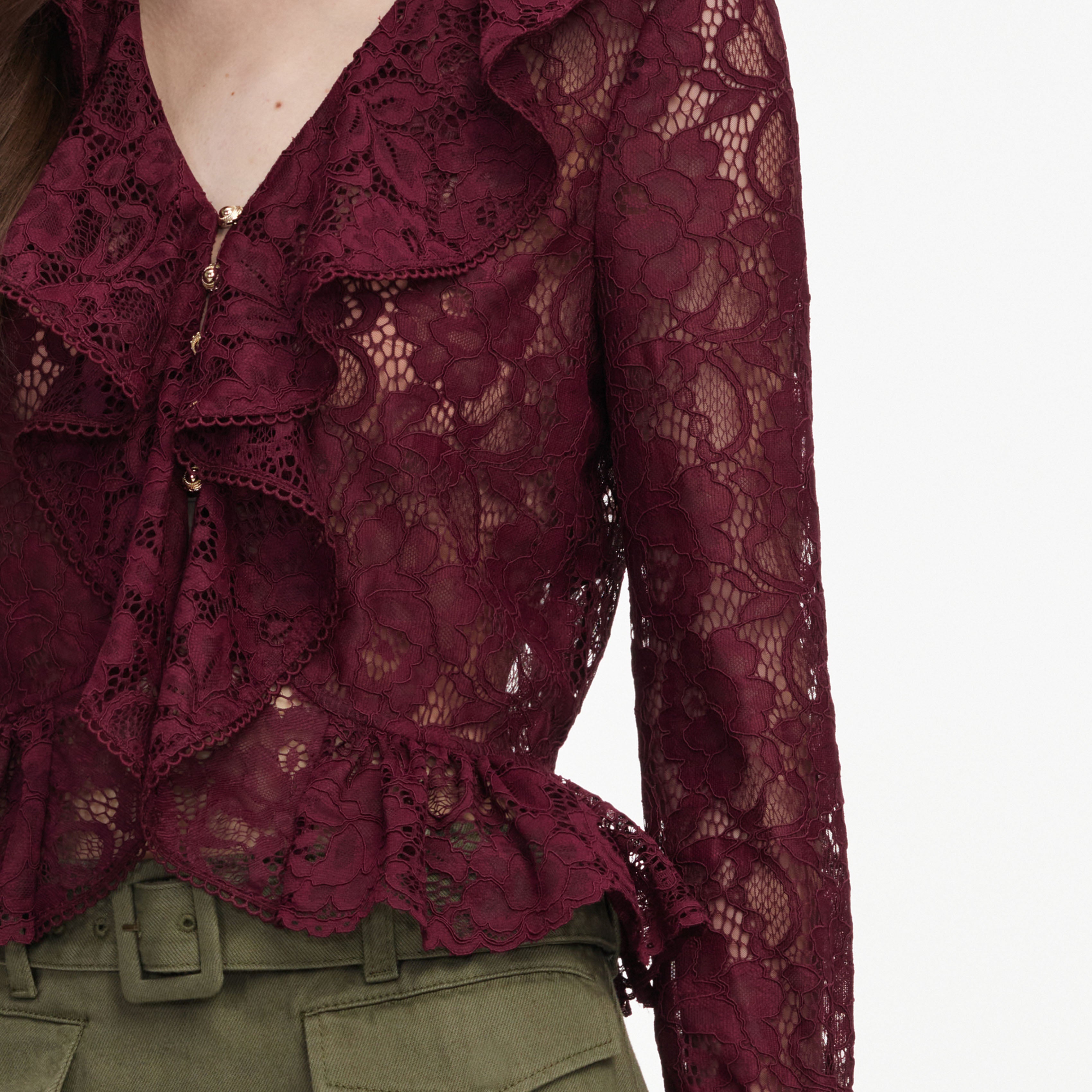 Self-Portrait Tops Plum Lace Ruffle Top bordeaux Spitze