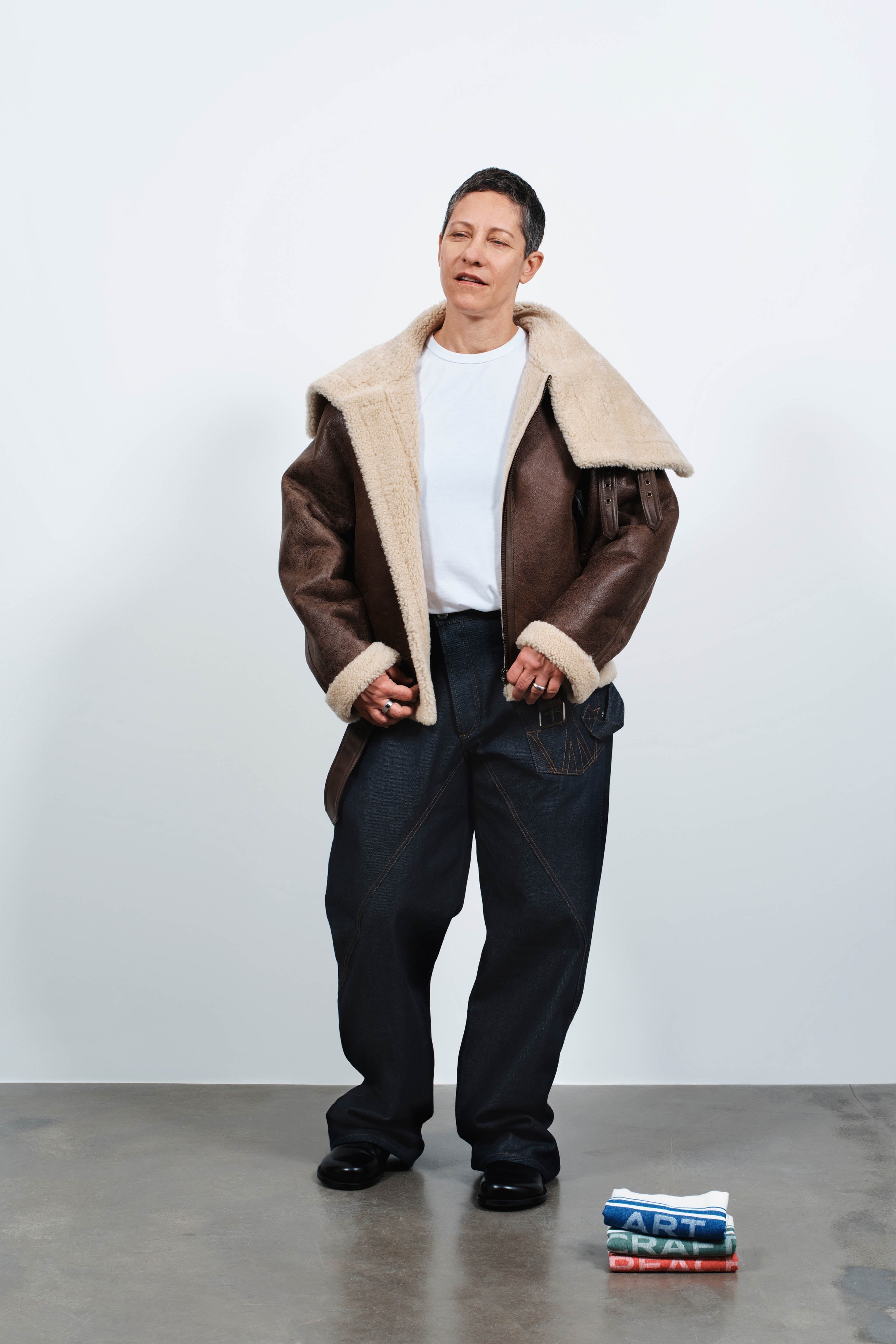 J.W.Anderson Shearling Lederjacke Damen Braun Lammfell