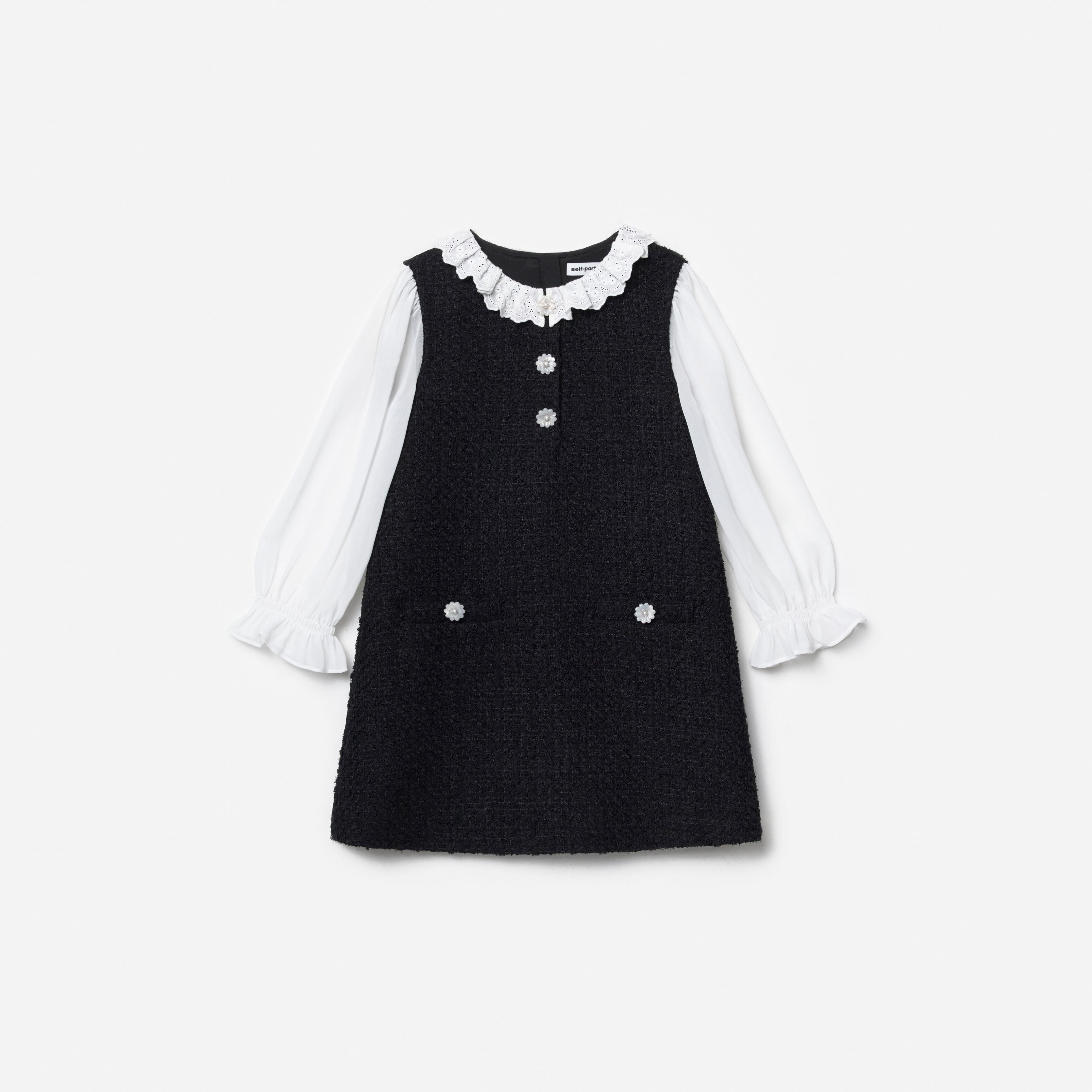 Self Portrait Black Boucle Lace Frill Kinderkleid Schwarz