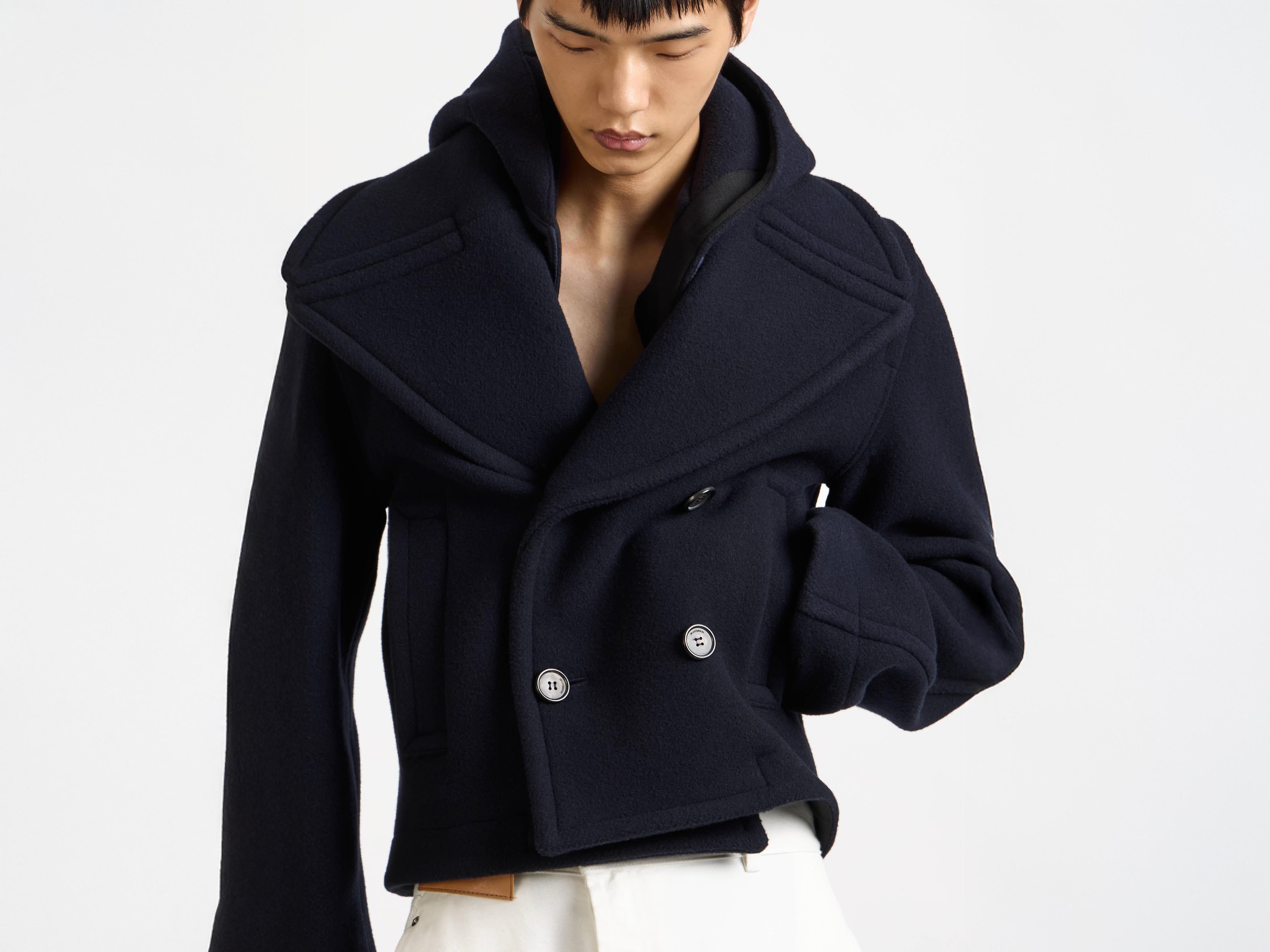J.W.Anderson Cropped Hooded Coat Herren Navy Zweireiher Kapuze