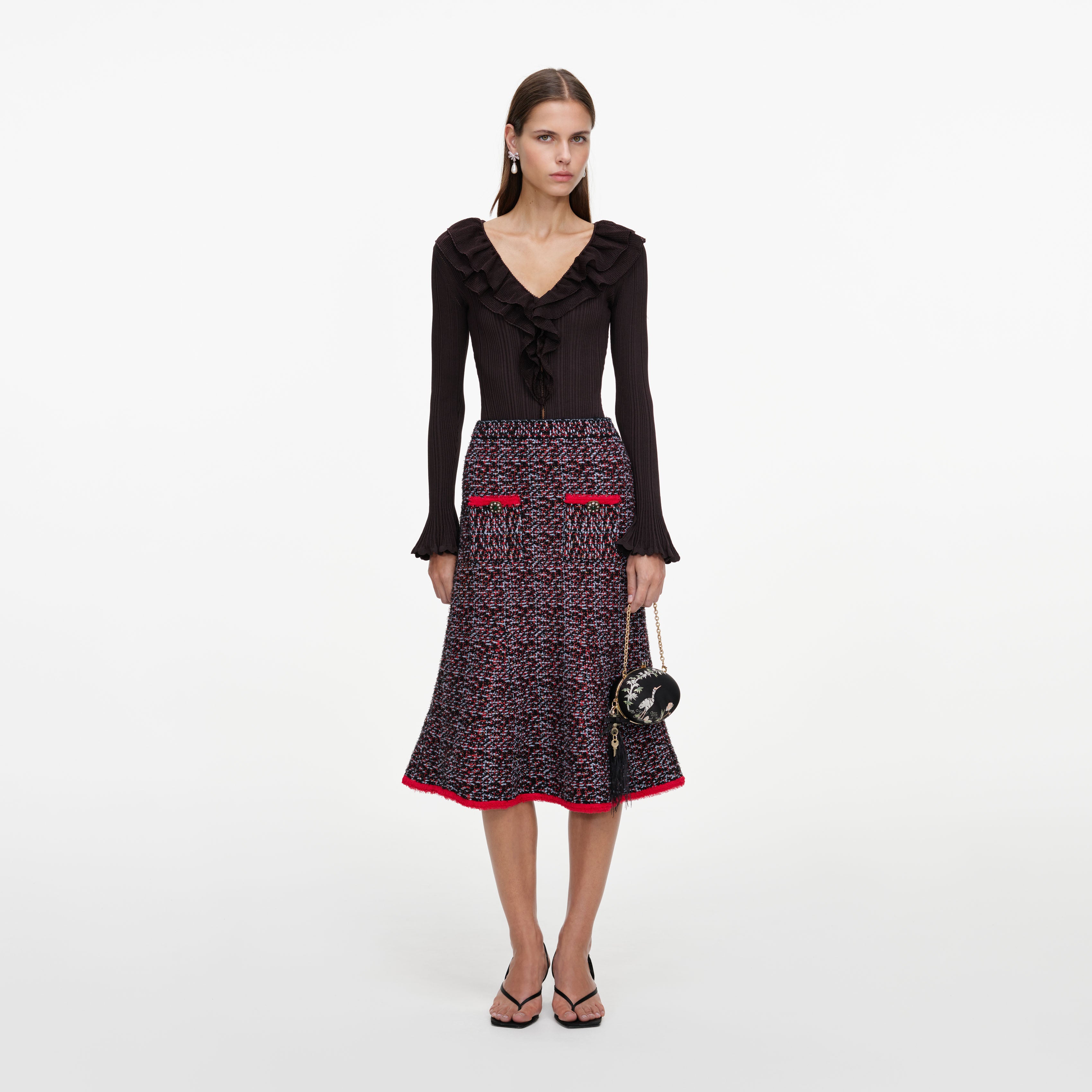 Self Portrait Multi Textured Knit Midi Rock Bunt