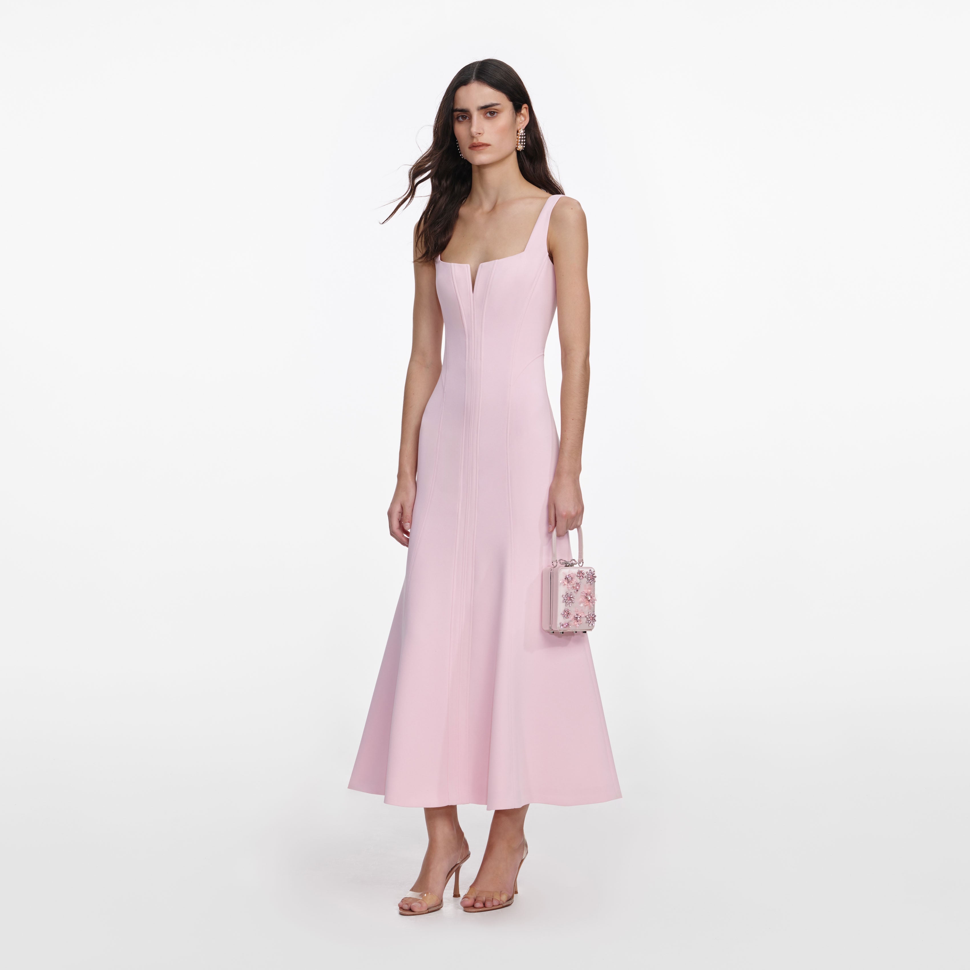 Self Portrait Pink Crepe Midi Midikleid Crepe Rosa Korsett