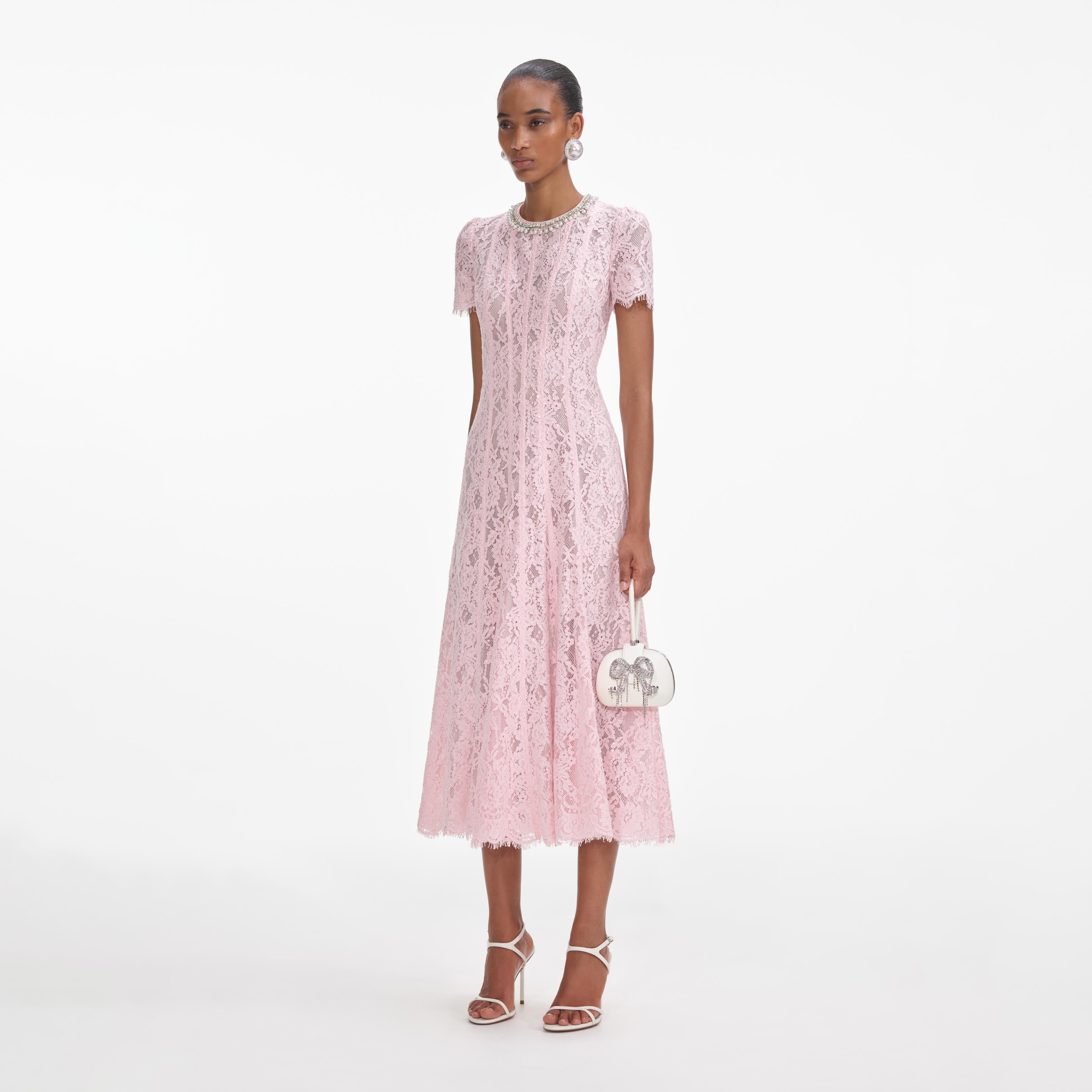 Self Portrait Dresses Pink Lace Midi Dress Kleid Rosa Spitze