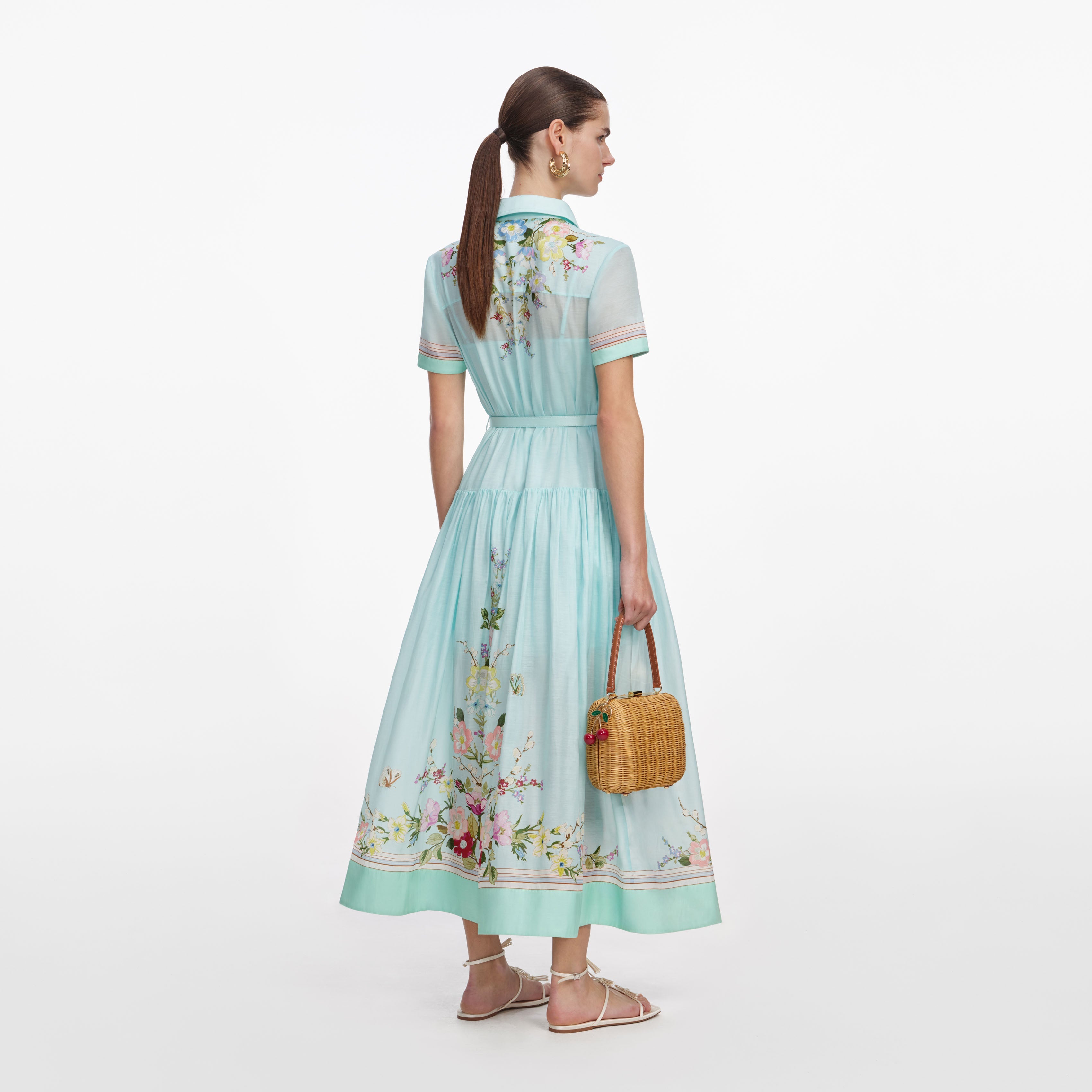 Self Portrait Mint Floral Organza Midi Kleid UK 8 Mint
