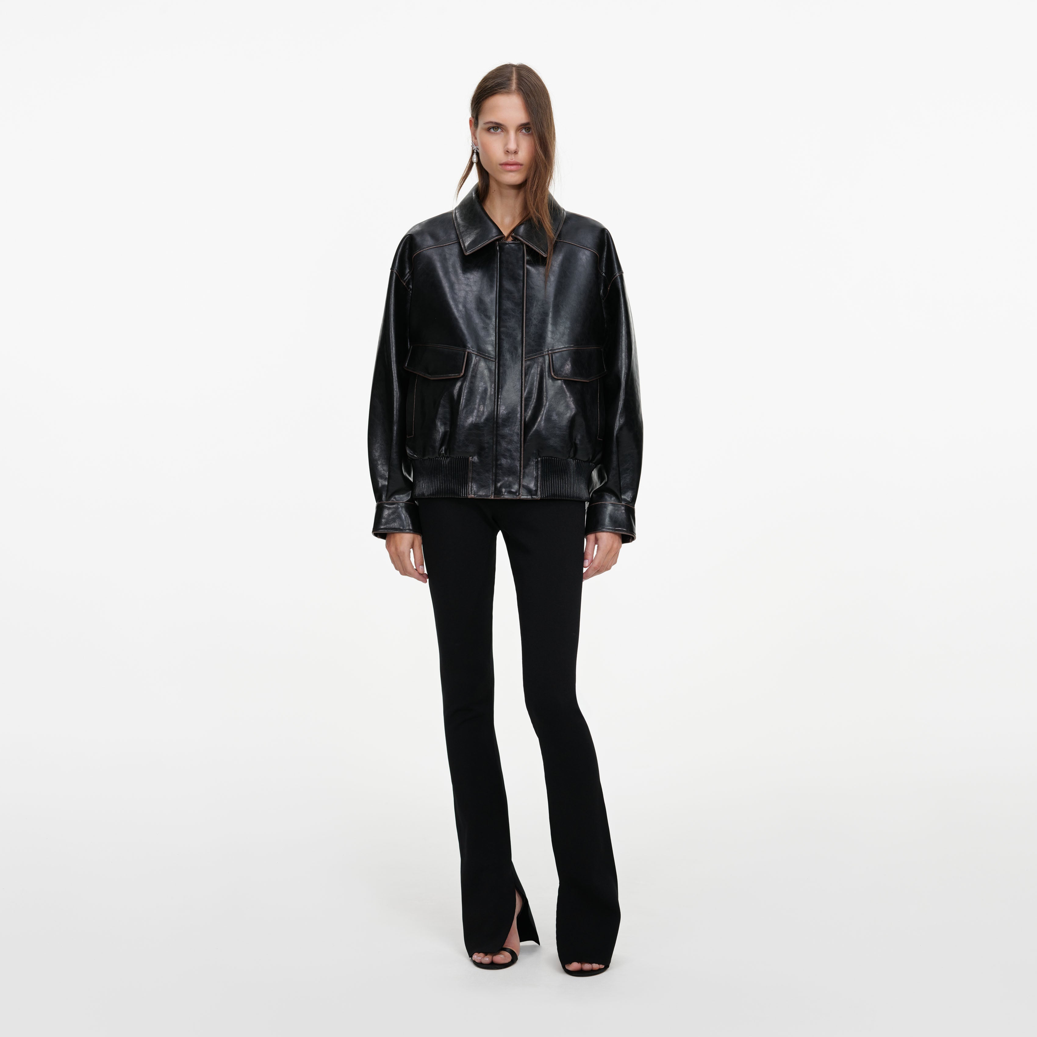 Self Portrait Outerwear Black Faux Leather Jacke schwarz