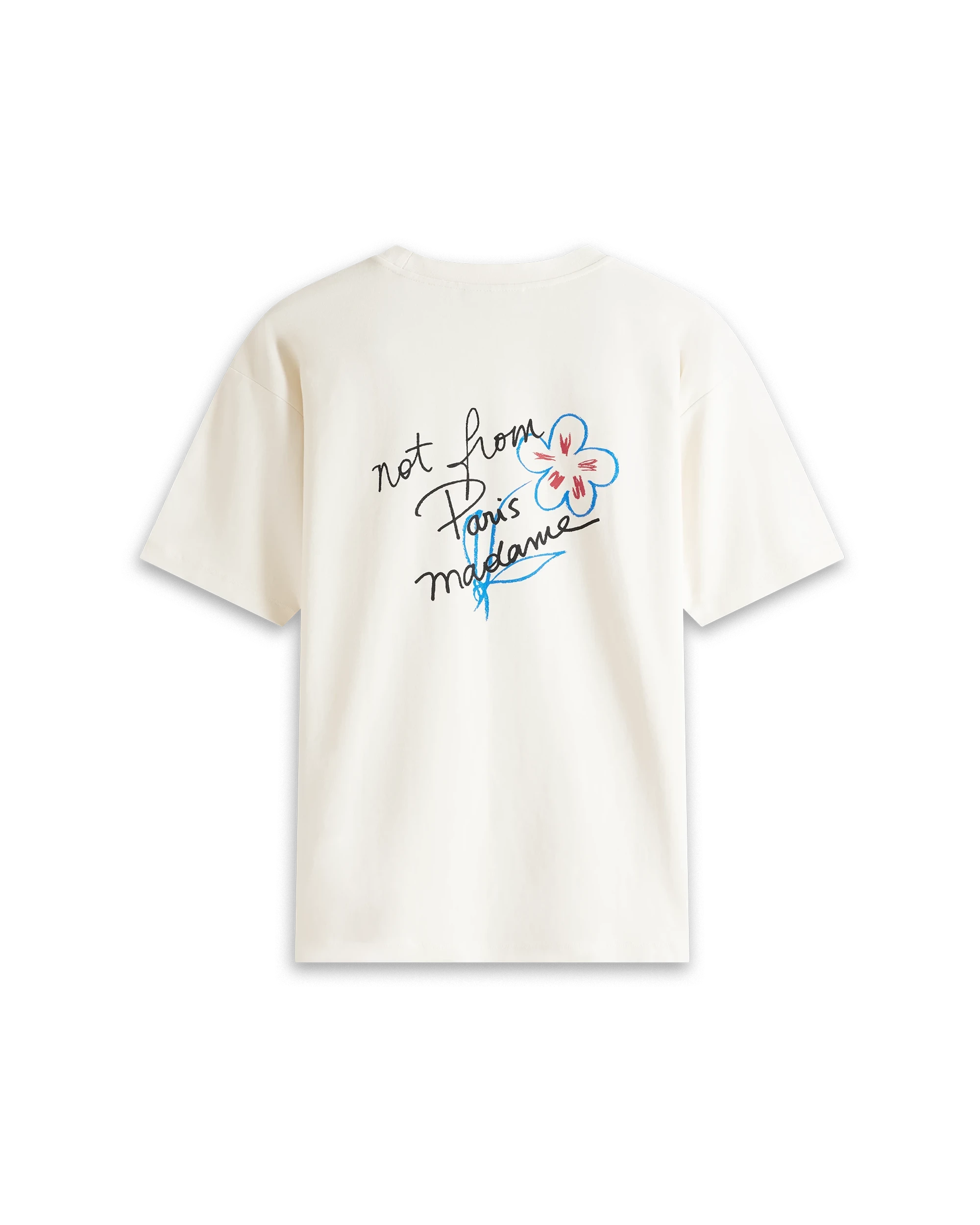 Drôle de Monsieur Esquisse Slogan T-Shirt Creme Baumwolle
