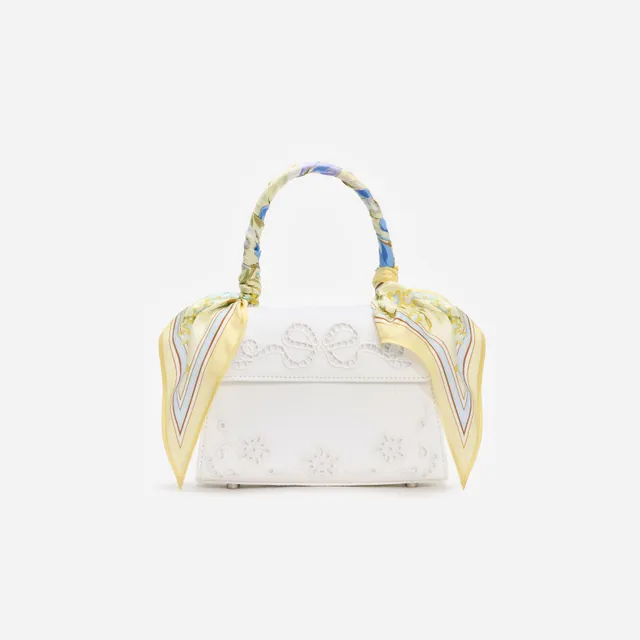 Self Portrait Handbags Cream Linen Yellow Floral Mini Tasche Creme Leinen
