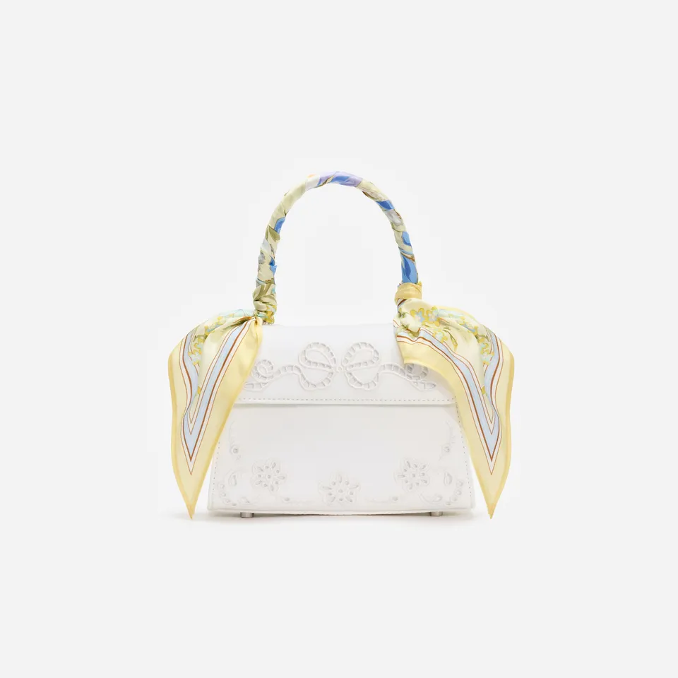 Self Portrait Handbags Cream Linen Yellow Floral Mini Tasche Creme Leinen