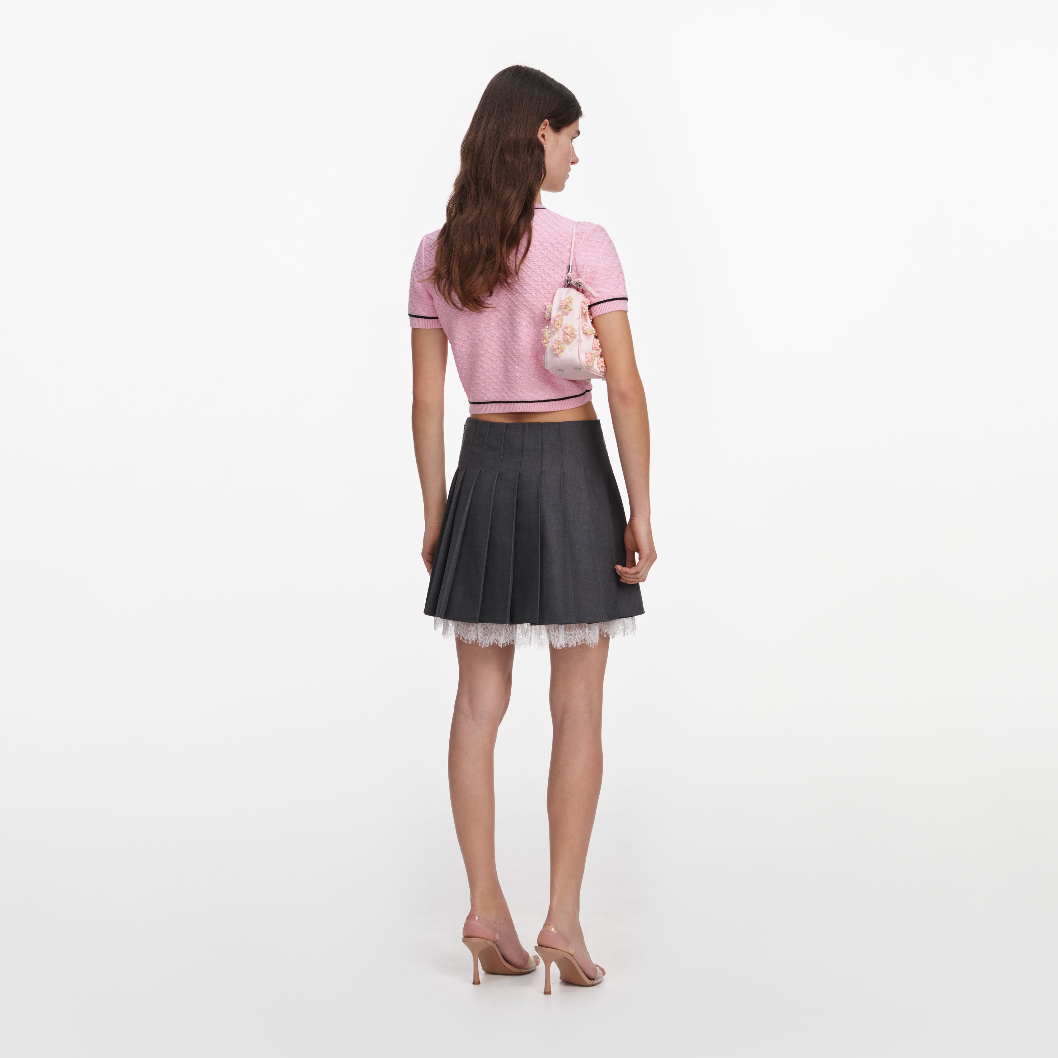 Self Portrait Knitwear Pink Flower Stricktop rosa cropped