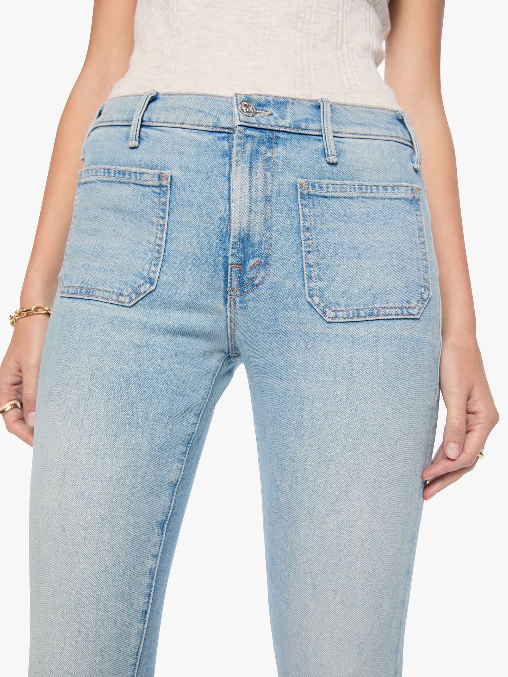 Mother Denim The Patch Pocket Insider Sneak Jeans Go Long Hellblau