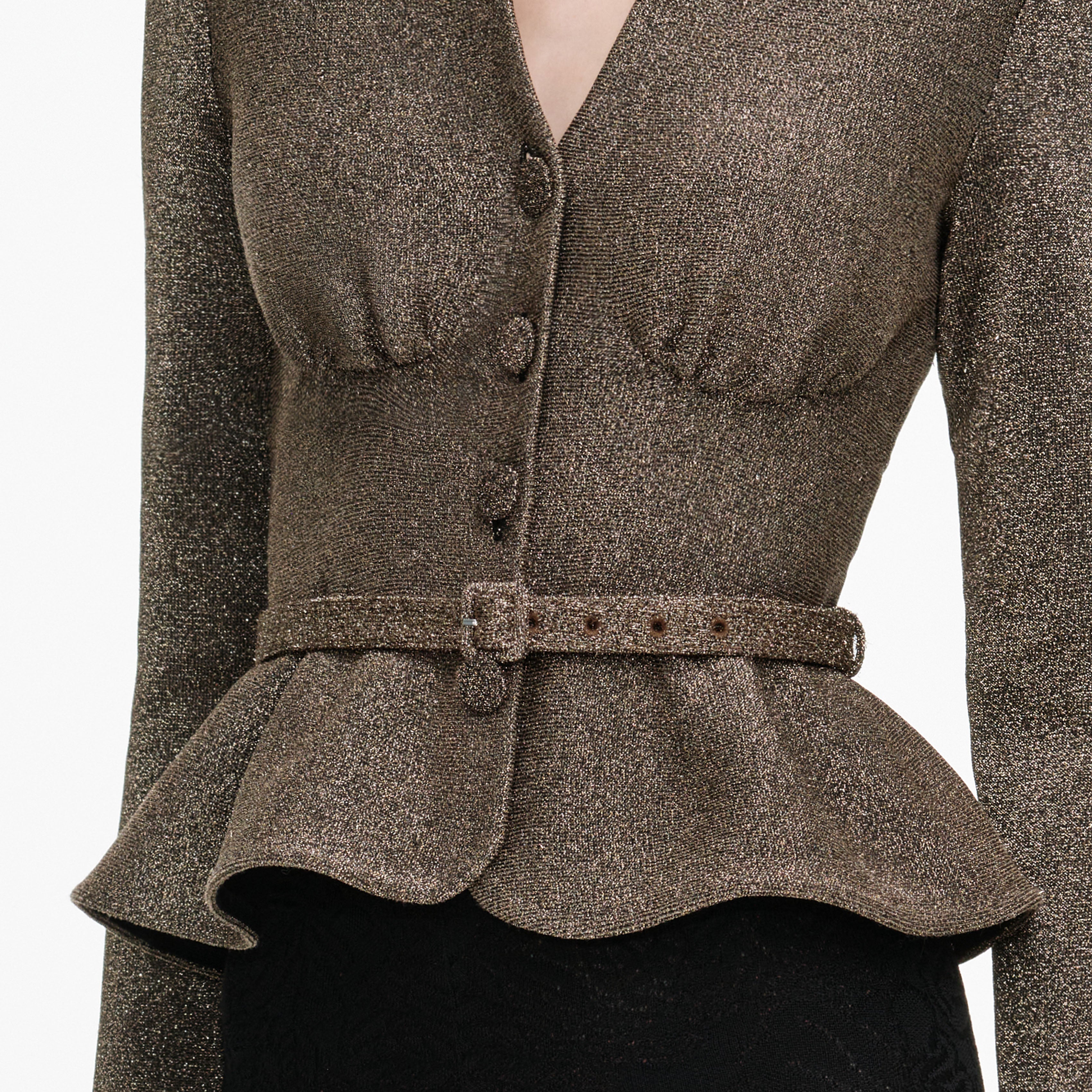 Self Portrait Bronze Tailored Knit Stricktop Bronze V-Ausschnitt