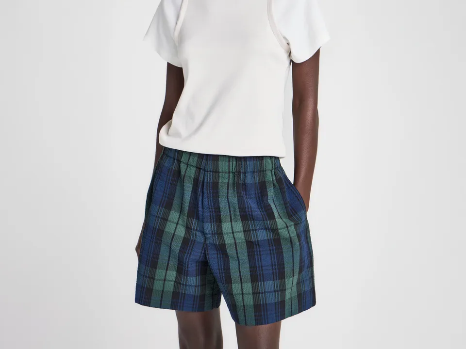 J.W.Anderson Check Shorts Seersucker Navy Grün Damen