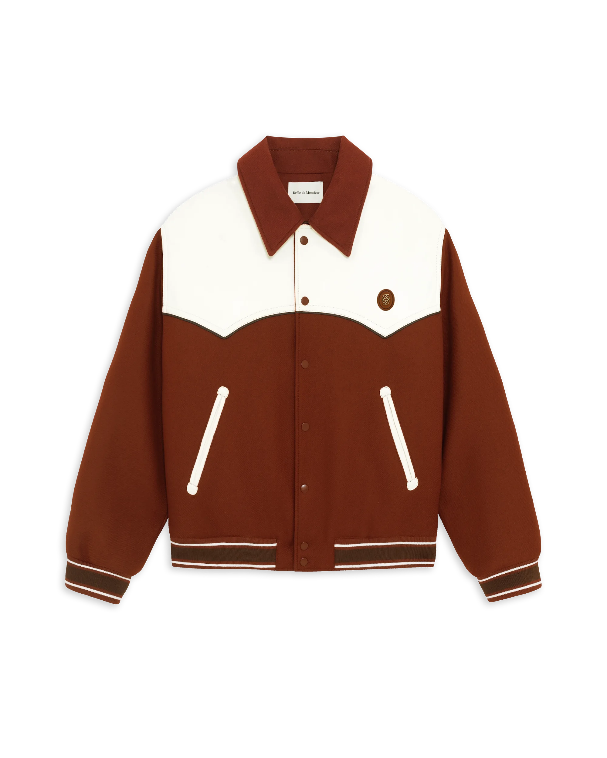 Drôle De Monsieur Leather Apply Bomber Jacke Rot Wolle Leder