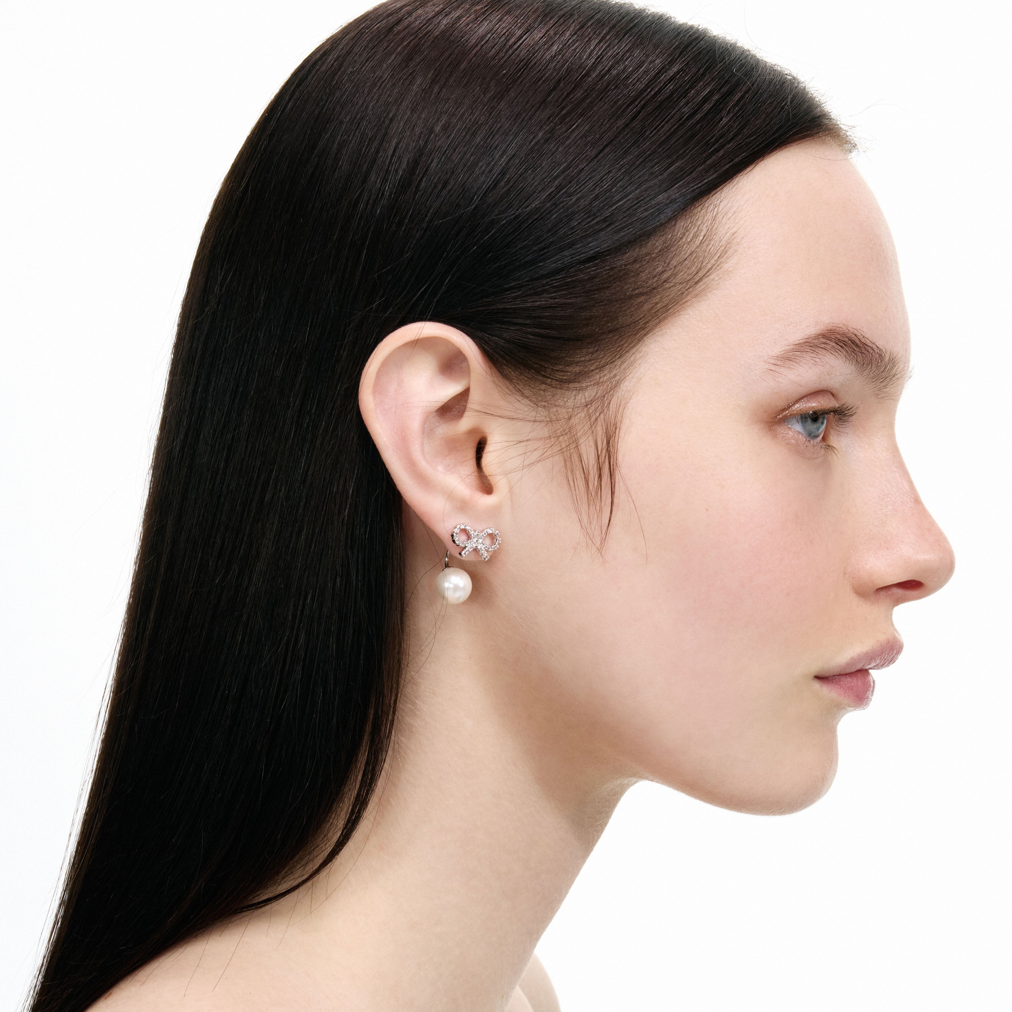 Self Portrait Crystal Bow Pearl Ohrringe Silber Schleife Perle
