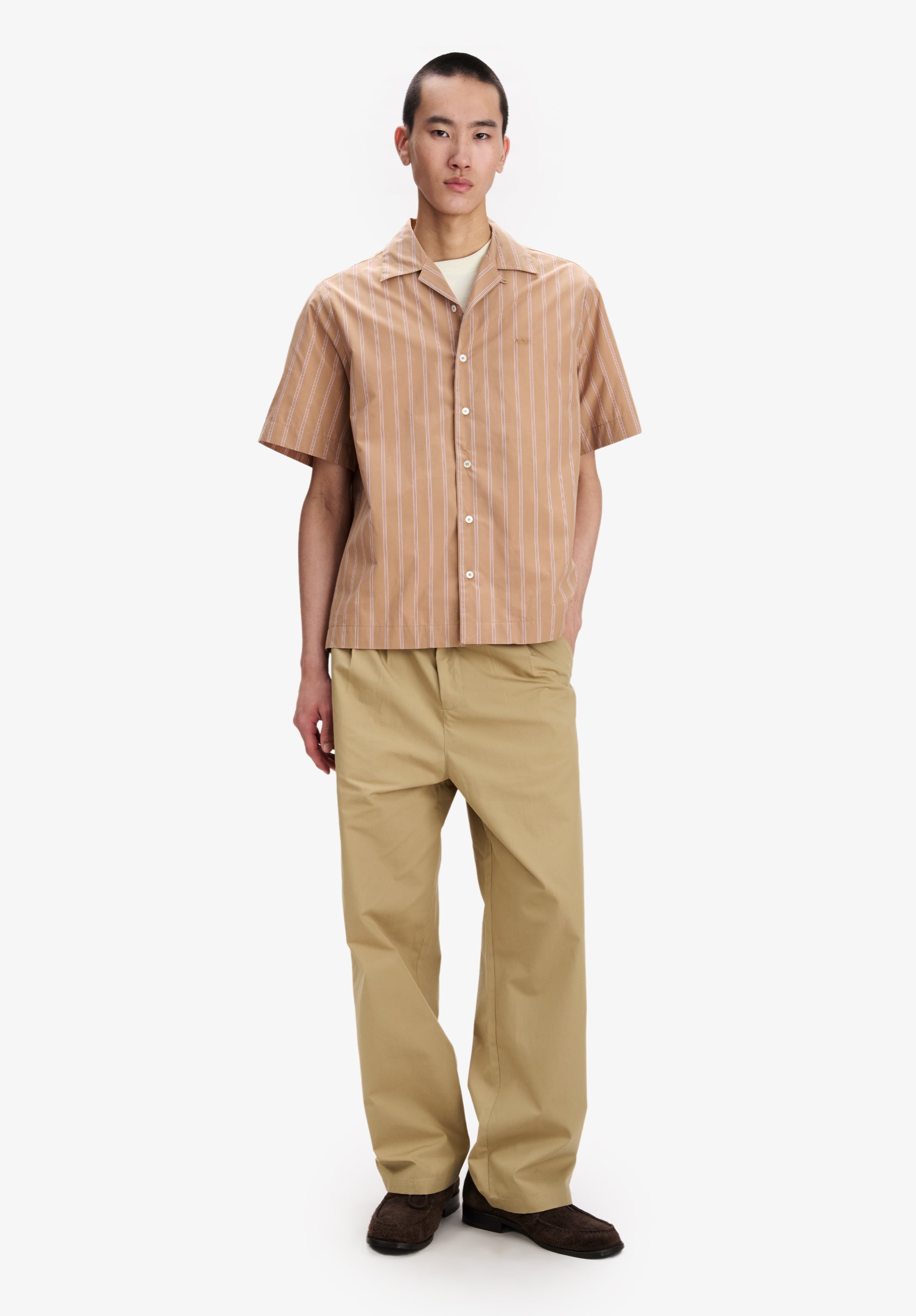 A.P.C. Kurzarmhemd rosa gestreift Bio-Baumwolle