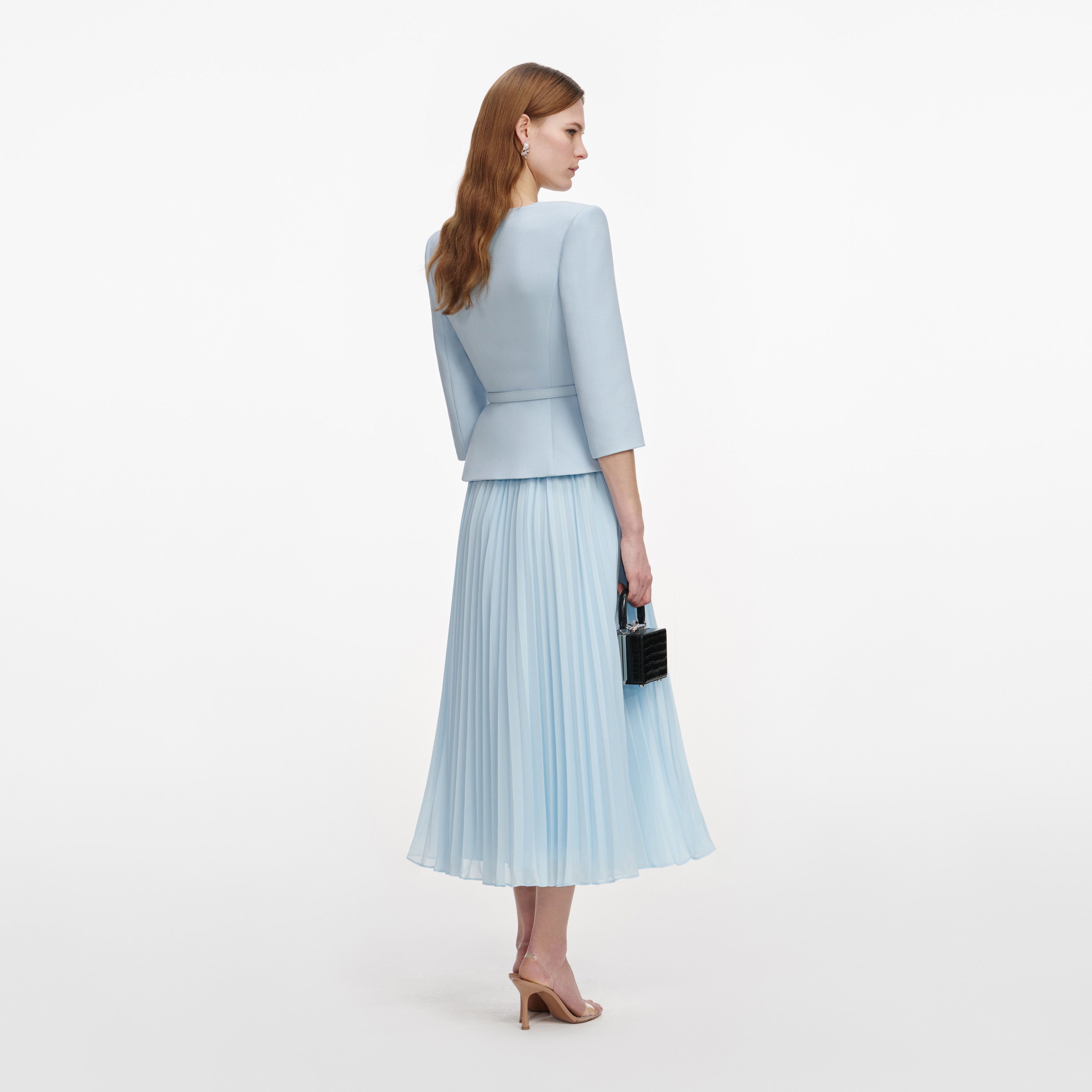 Self Portrait 3D Flower Chiffon Midi Kleid Blau