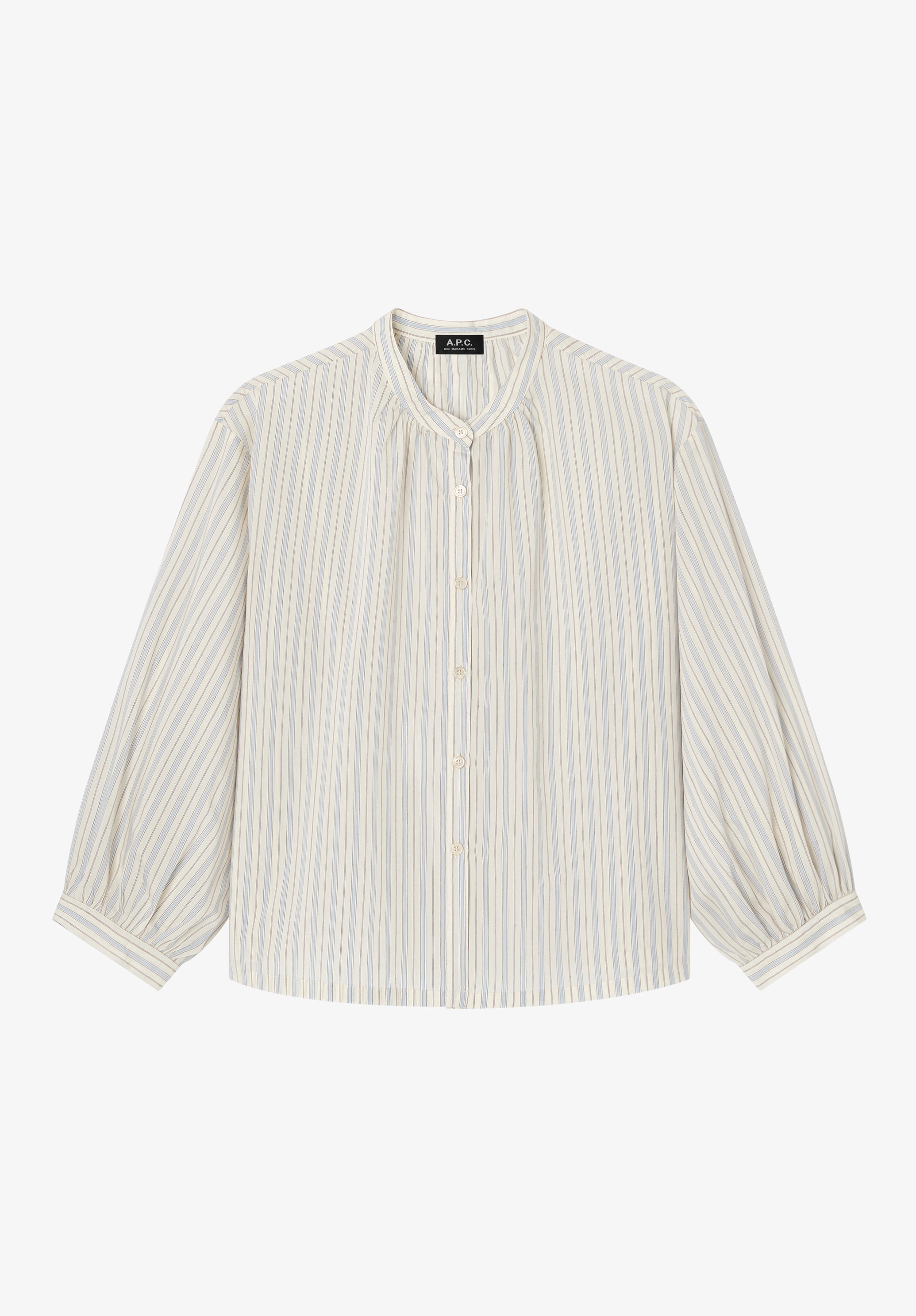 A.P.C. Bluse Ecru Stehkragen Perlmuttknöpfe