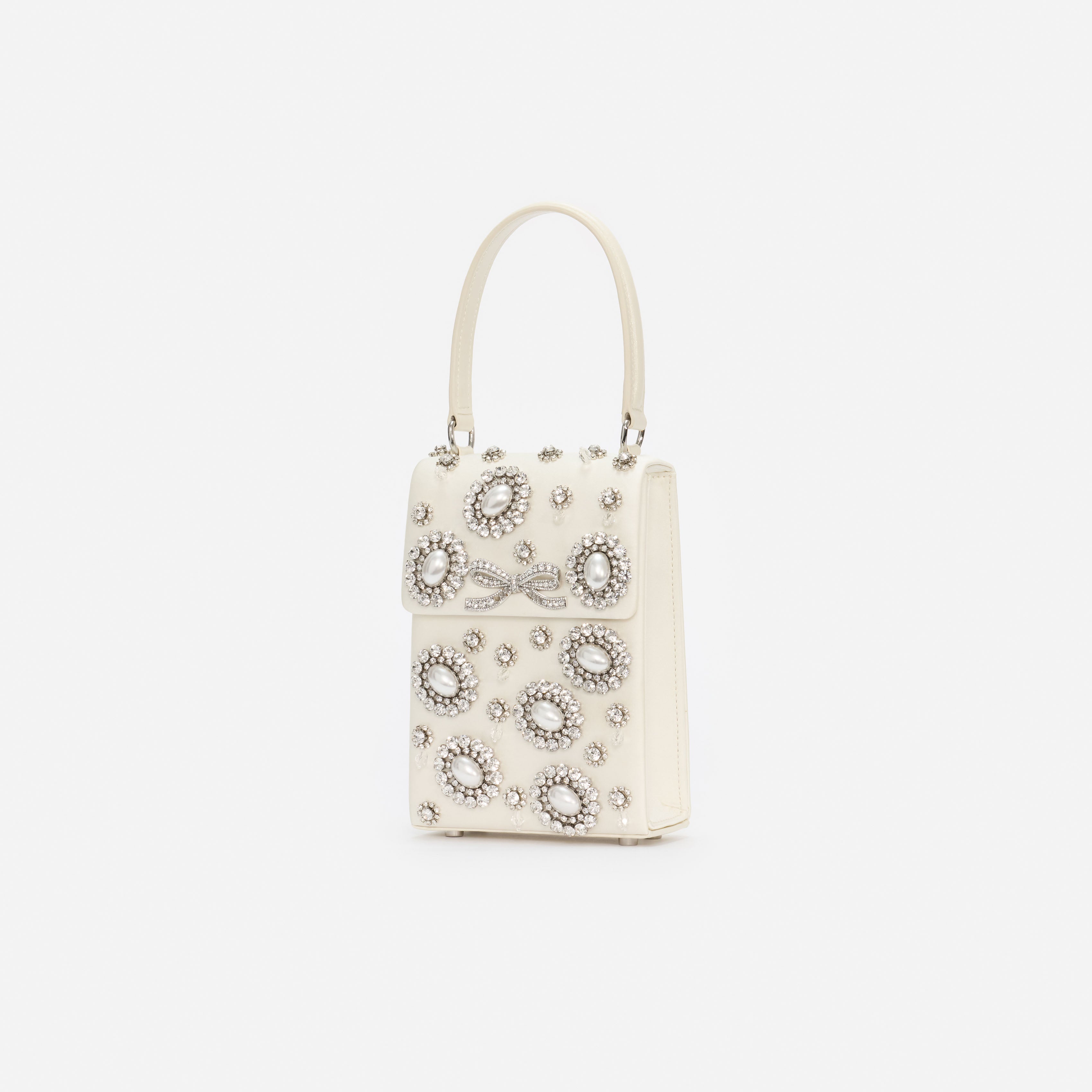 Self Portrait Crystal Mini Bow Bag Satin Creme One Size