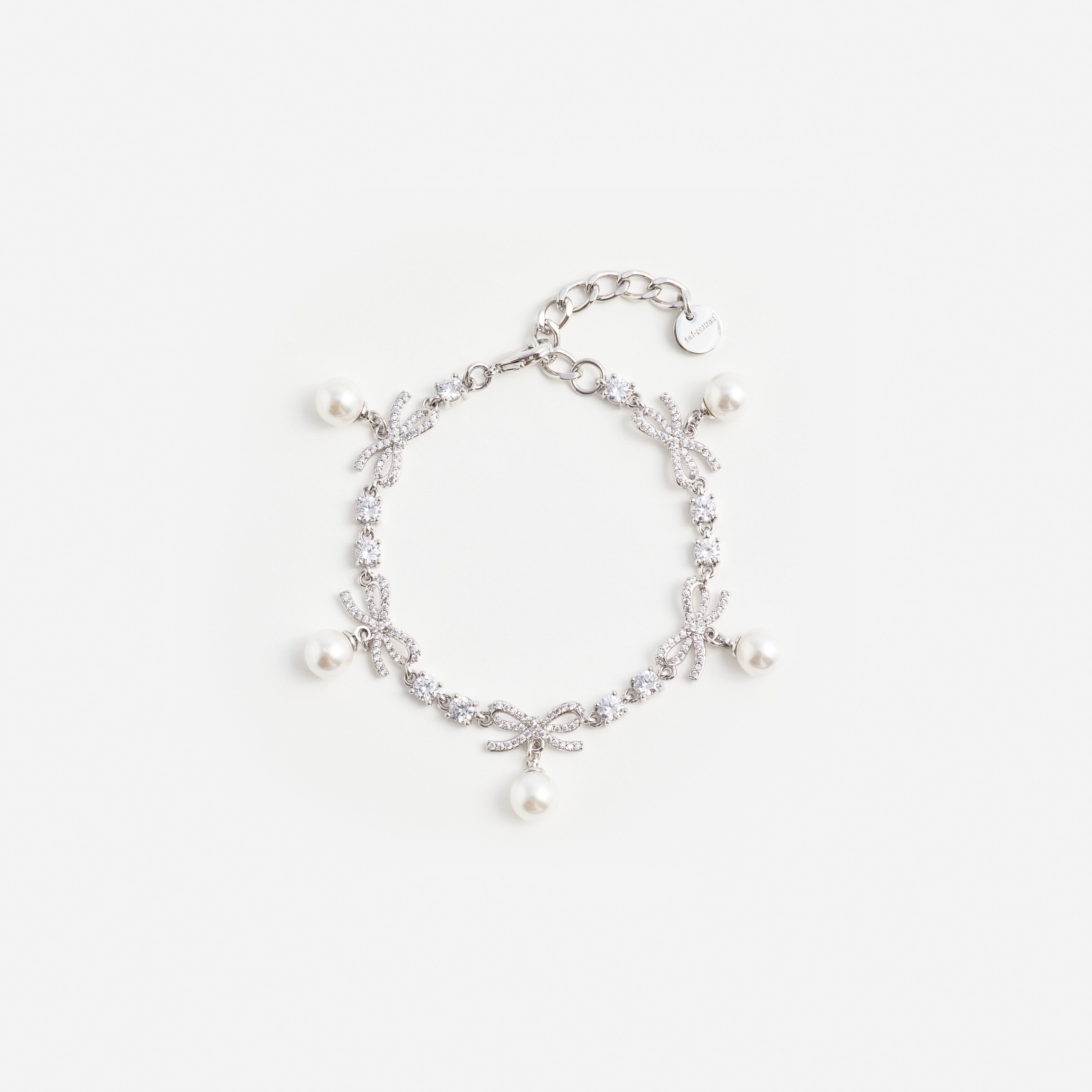 Self Portrait Crystal Bow Pearl Charm Armband Silber