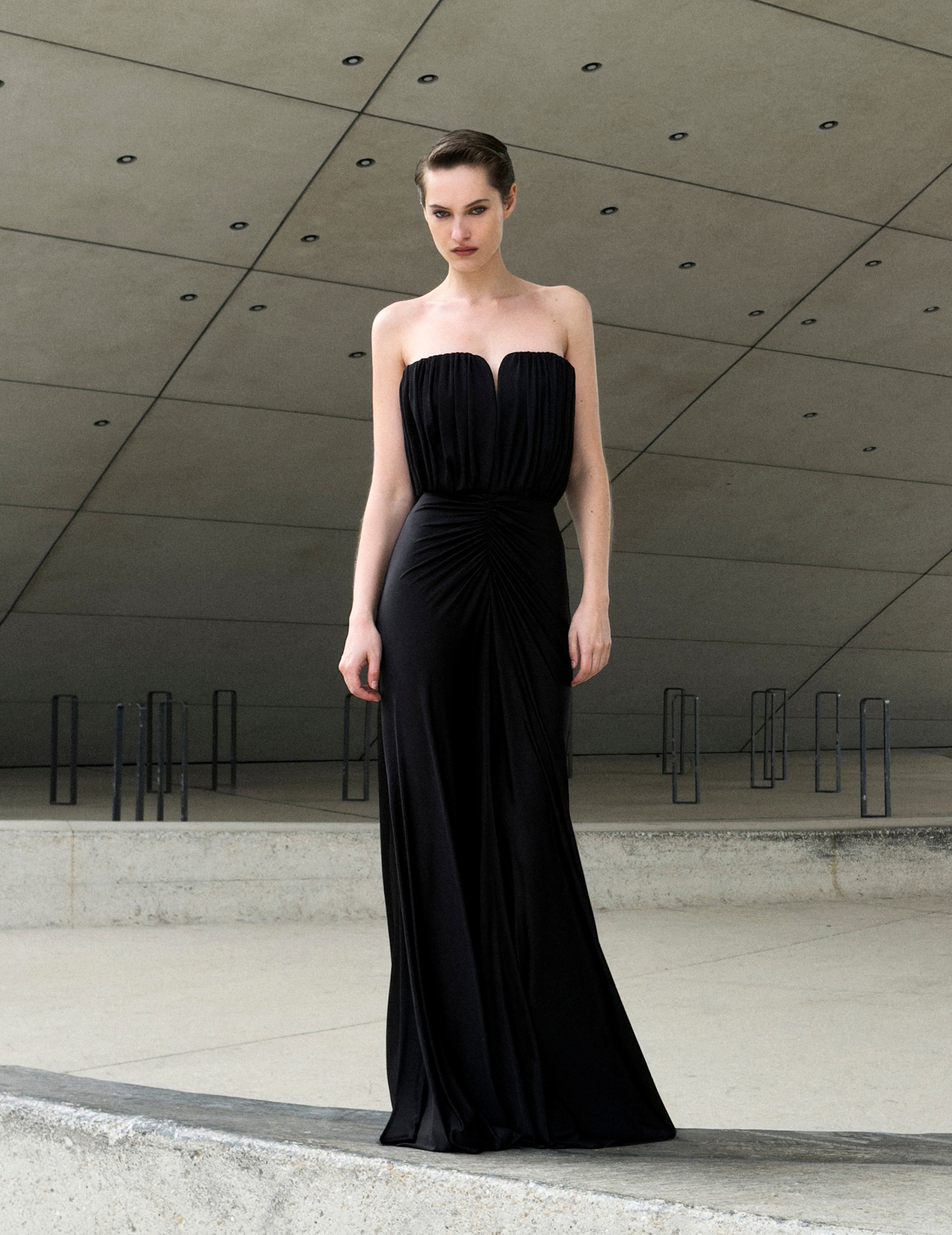 Self Portrait Black Jersey Bandeau Maxi Kleid Schwarz