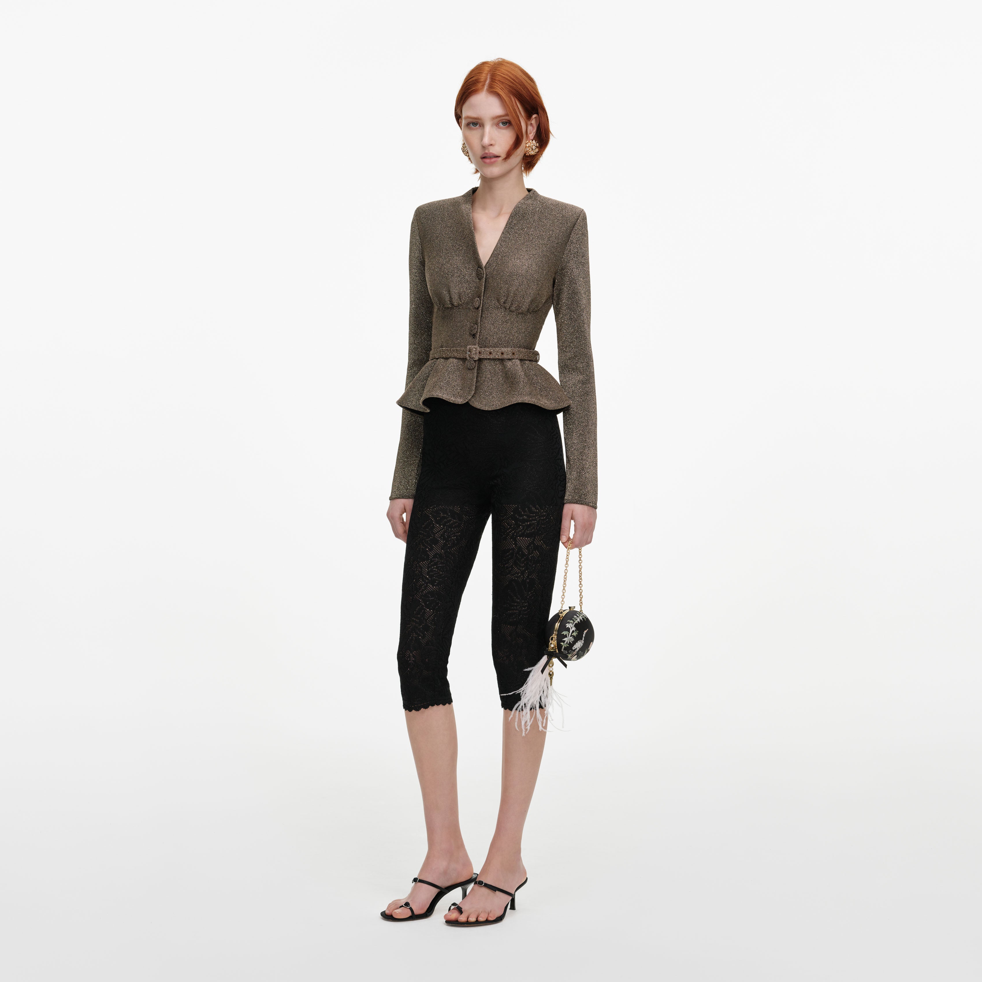 Self Portrait Bronze Tailored Knit Stricktop Bronze V-Ausschnitt