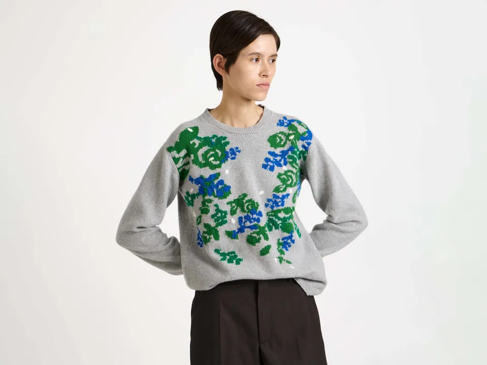 J.W.Anderson x Pringle Pullover Damen Grau Melange Floral Argyle