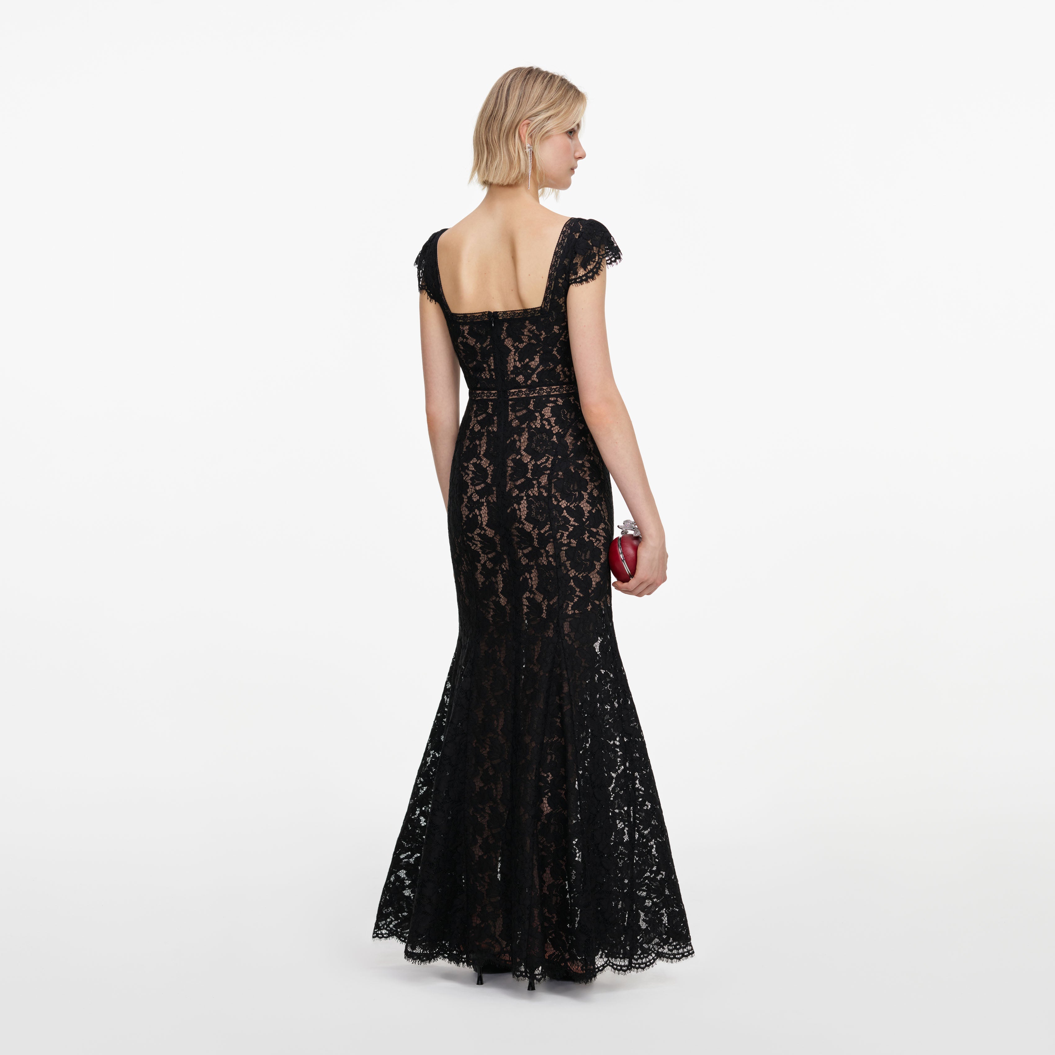 Self Portrait Dresses Black Lace Square Neck Maxi Kleid Schwarz Spitze