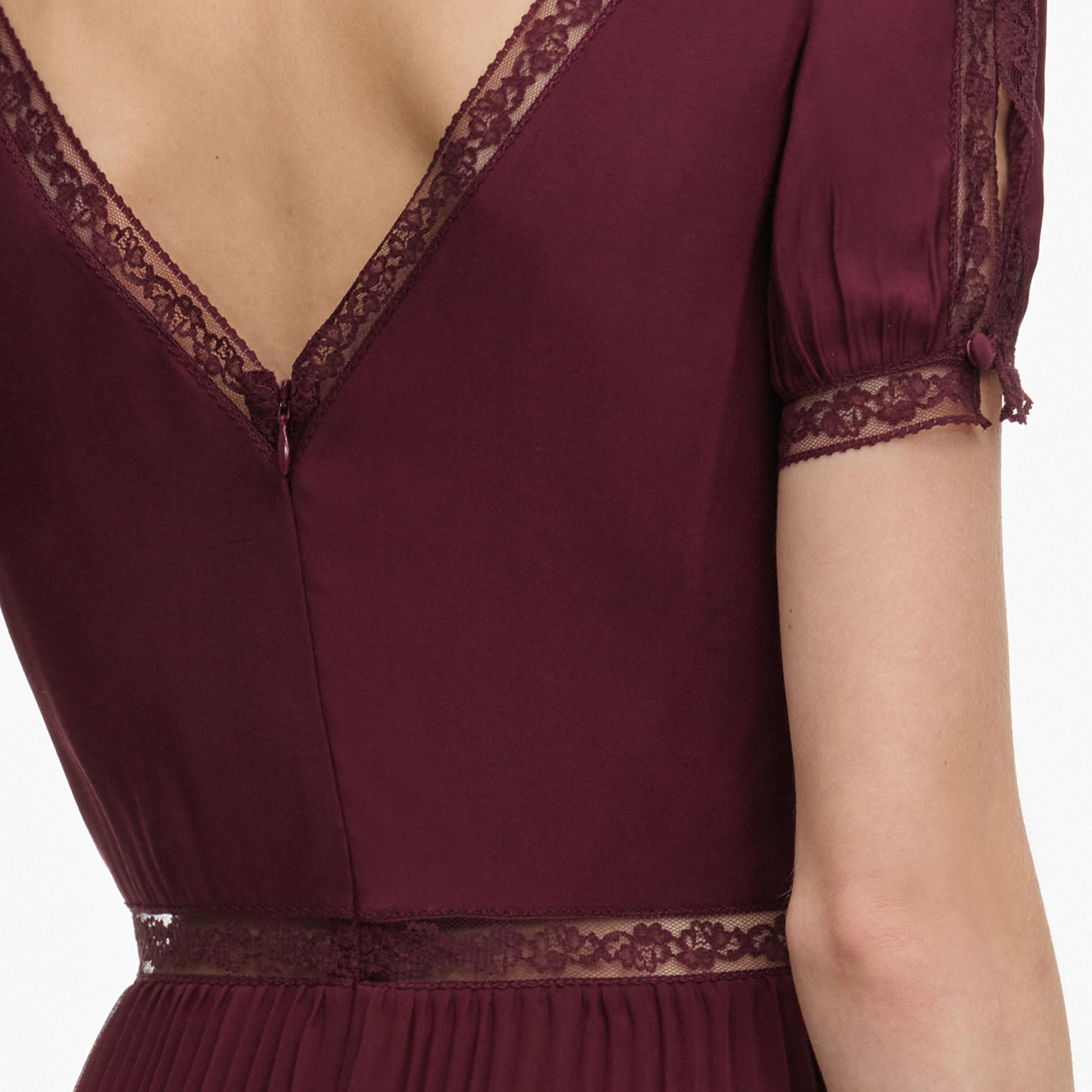 Self Portrait Viskose Midikleid Burgundy Plissee Spitze