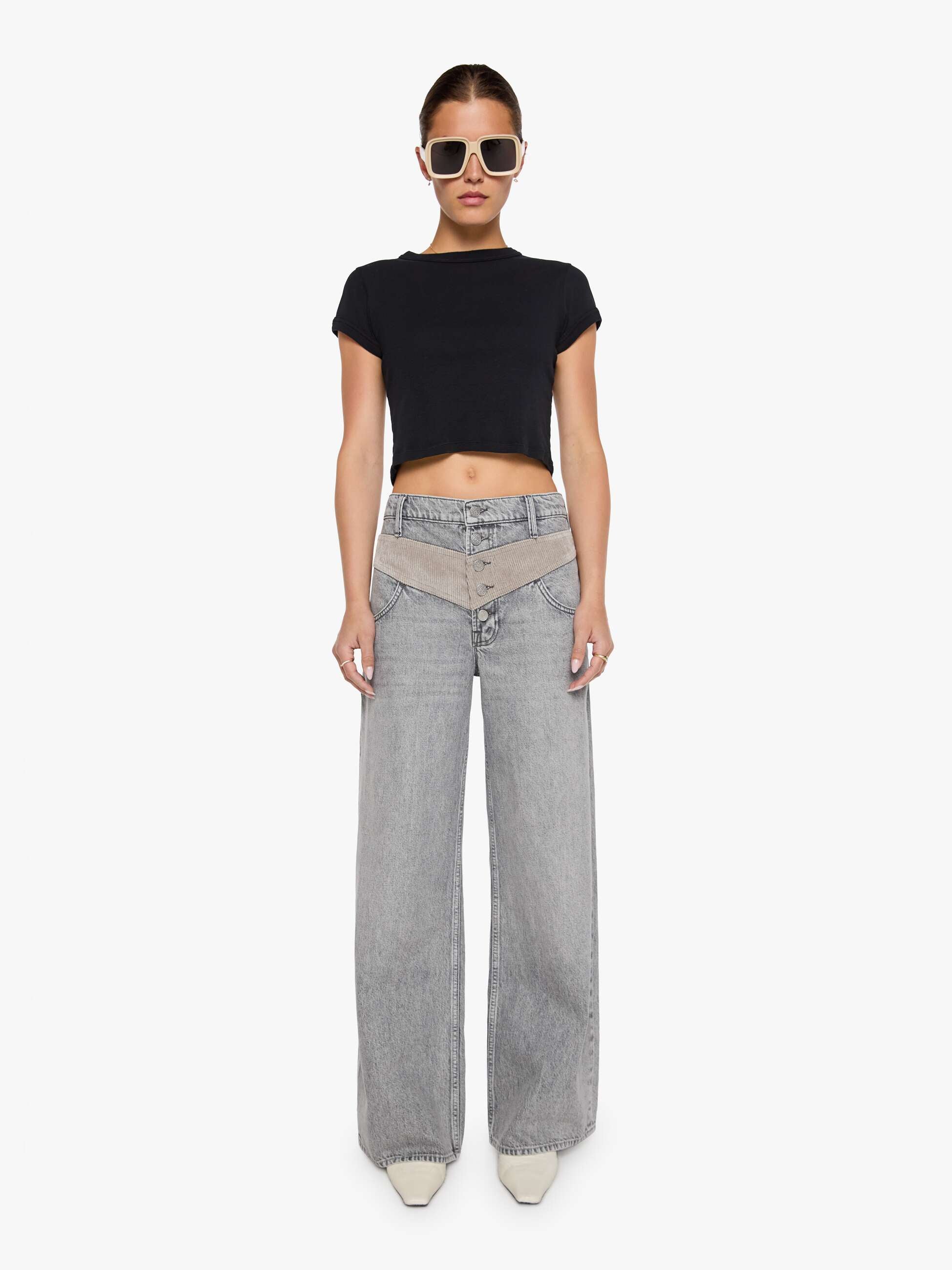 Mother Snacks Mix Jeans Rocky Road Grau Wide Leg
