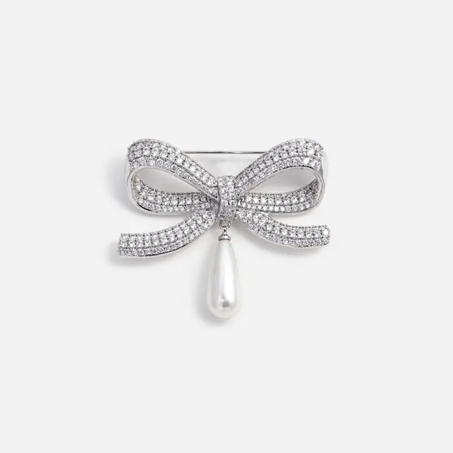 Self Portrait Jewellery Brosche Silber Kristall Perle Bow