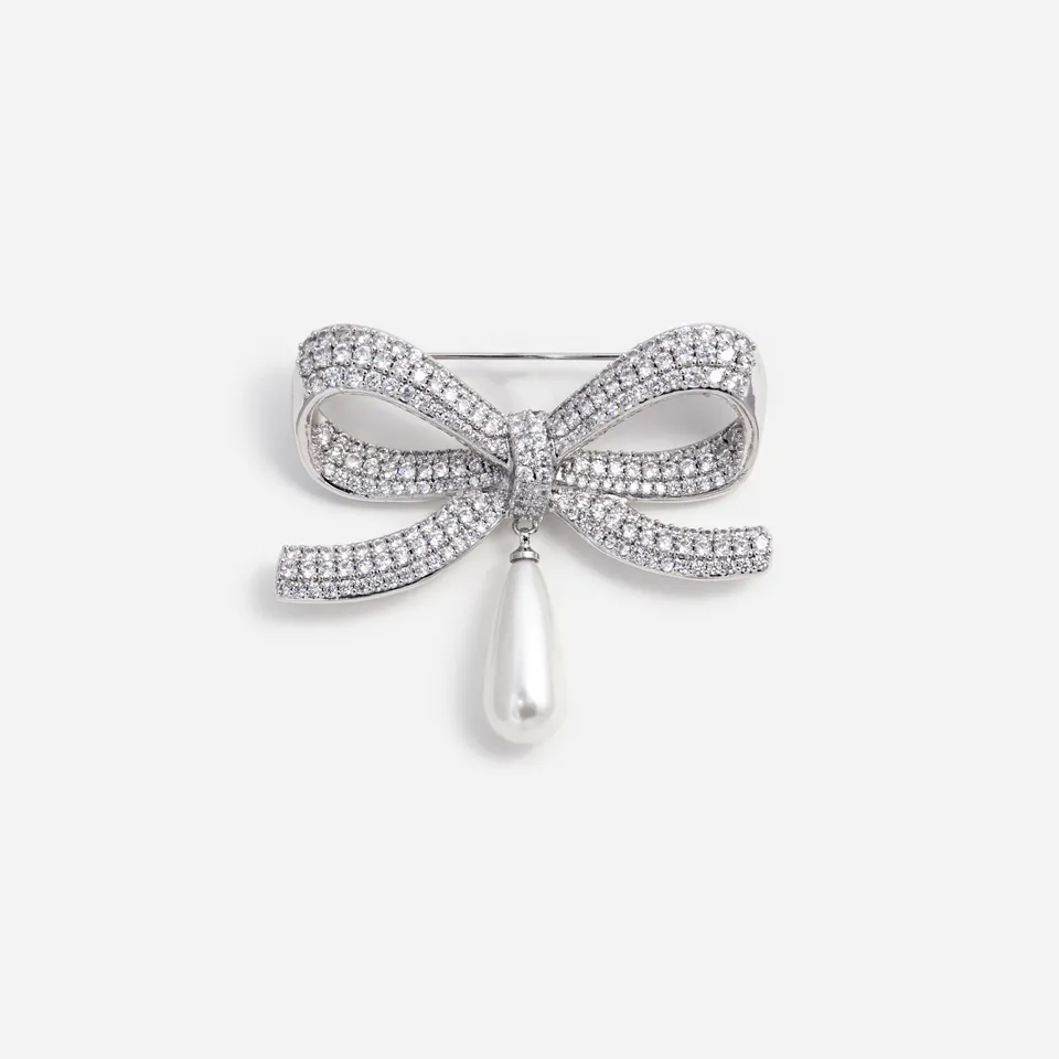 Self Portrait Jewellery Brosche Silber Kristall Perle Bow