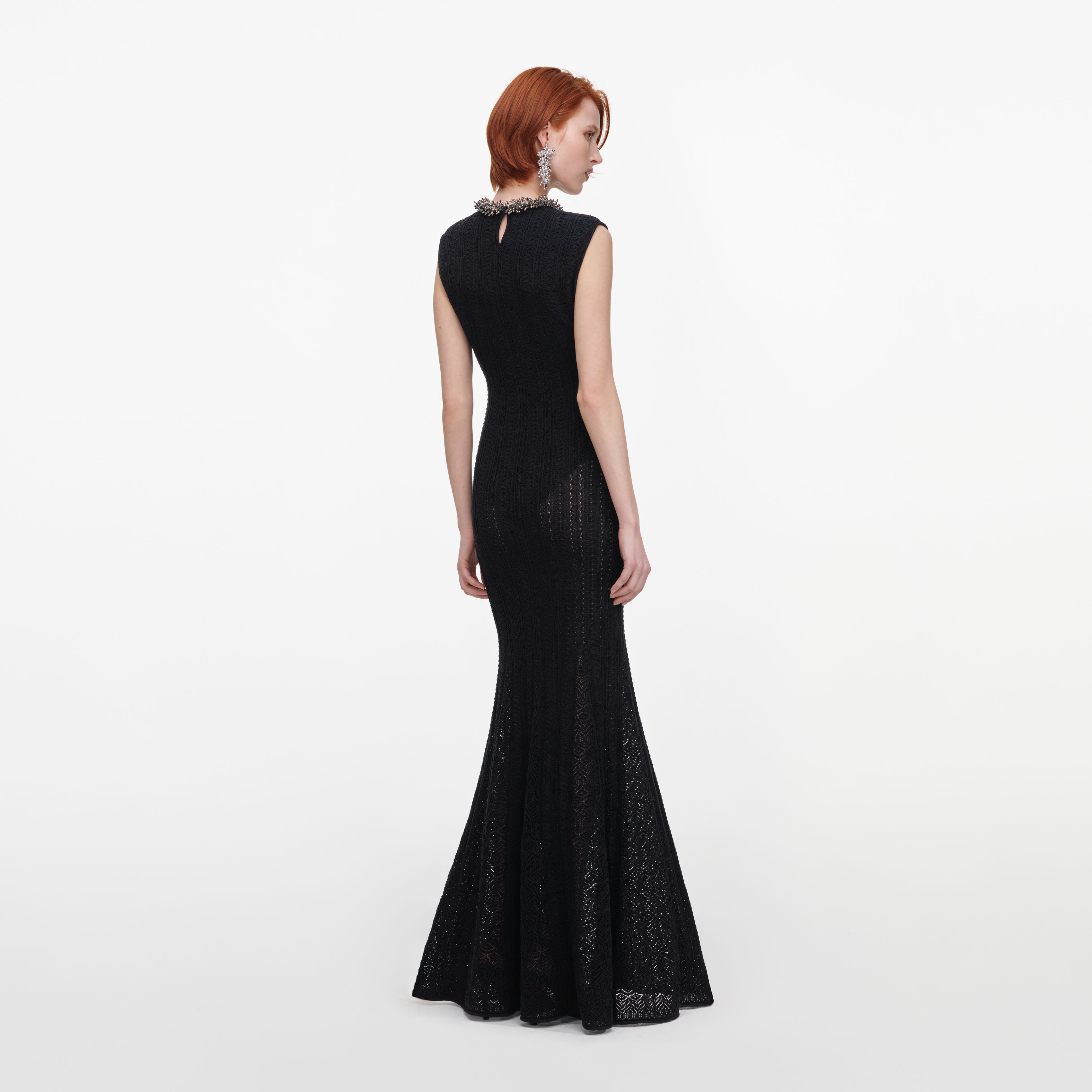 Self-Portrait Dresses Maxikleid Schwarz Pointelle Perlen