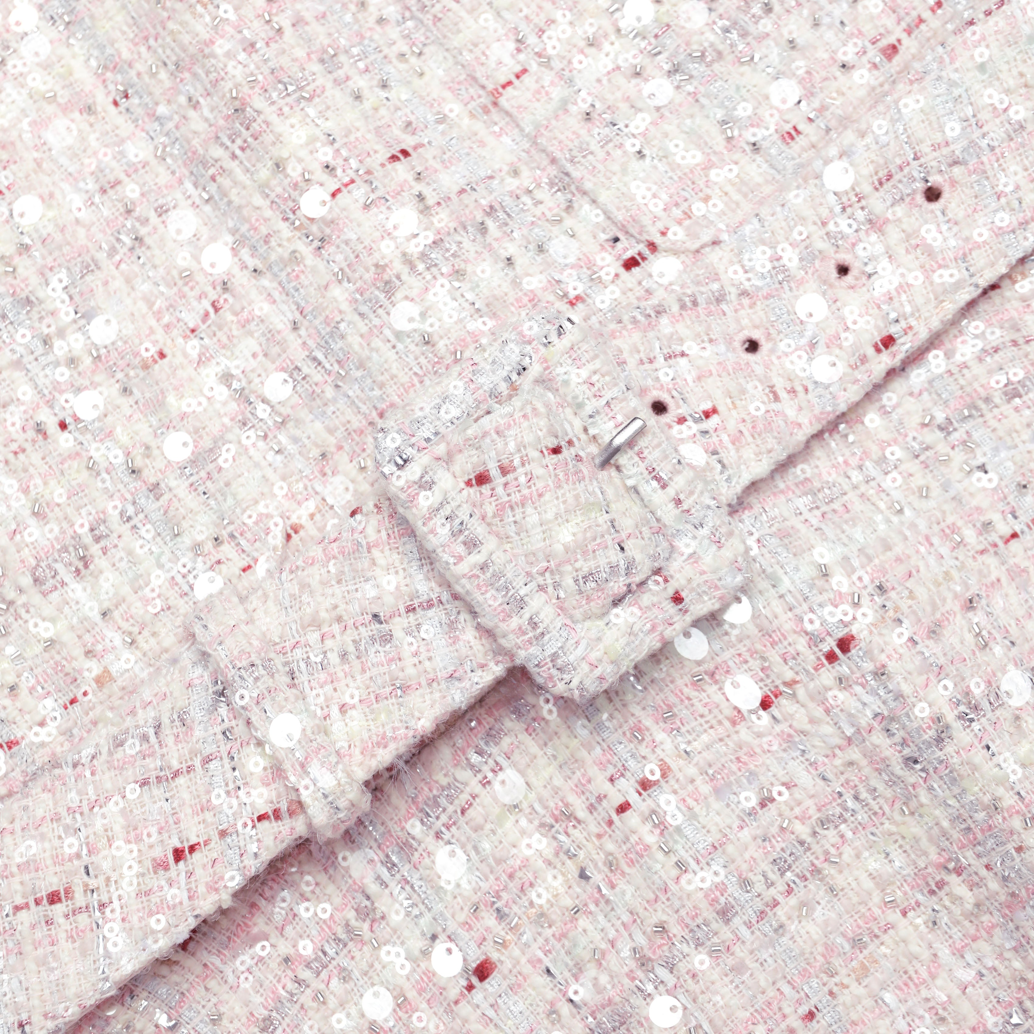 Self Portrait Pink Sequin Boucle Belted Mini Kleid Rosa