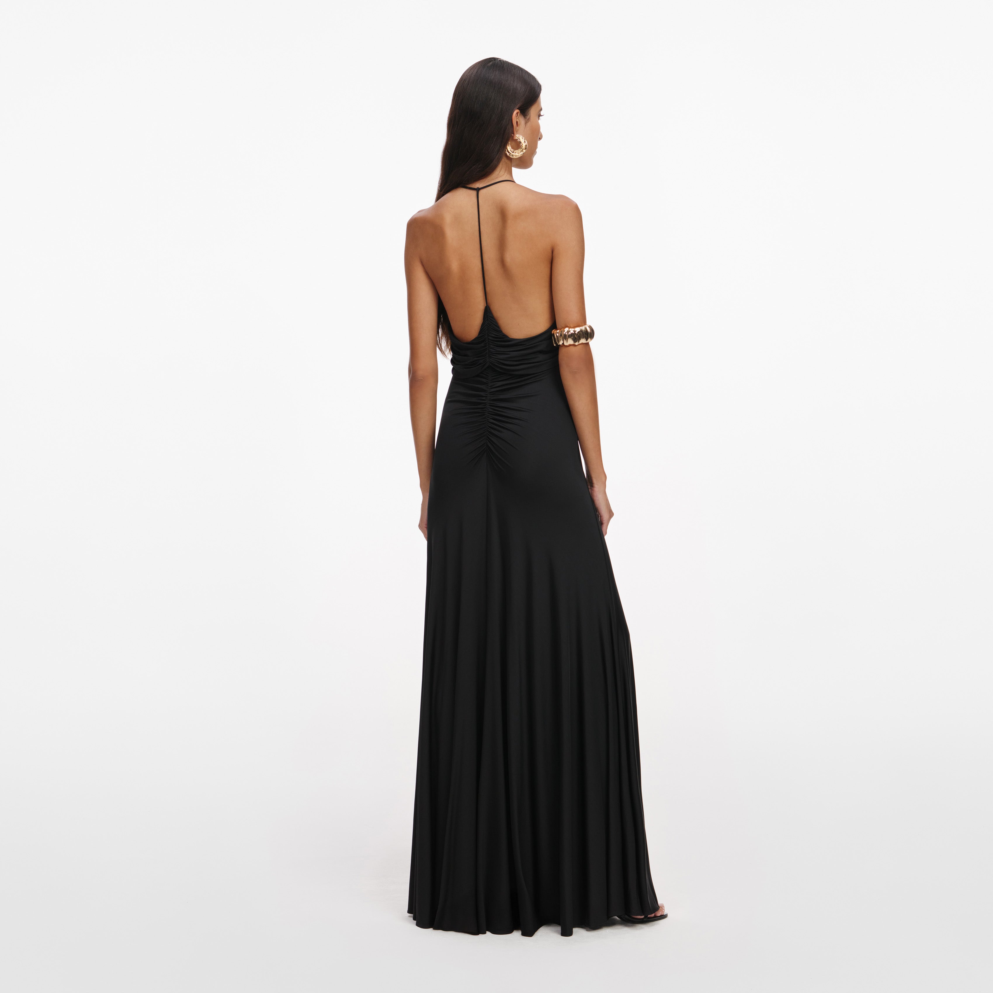 Self Portrait Black Jersey Gathered Maxikleid Schwarz UK 8
