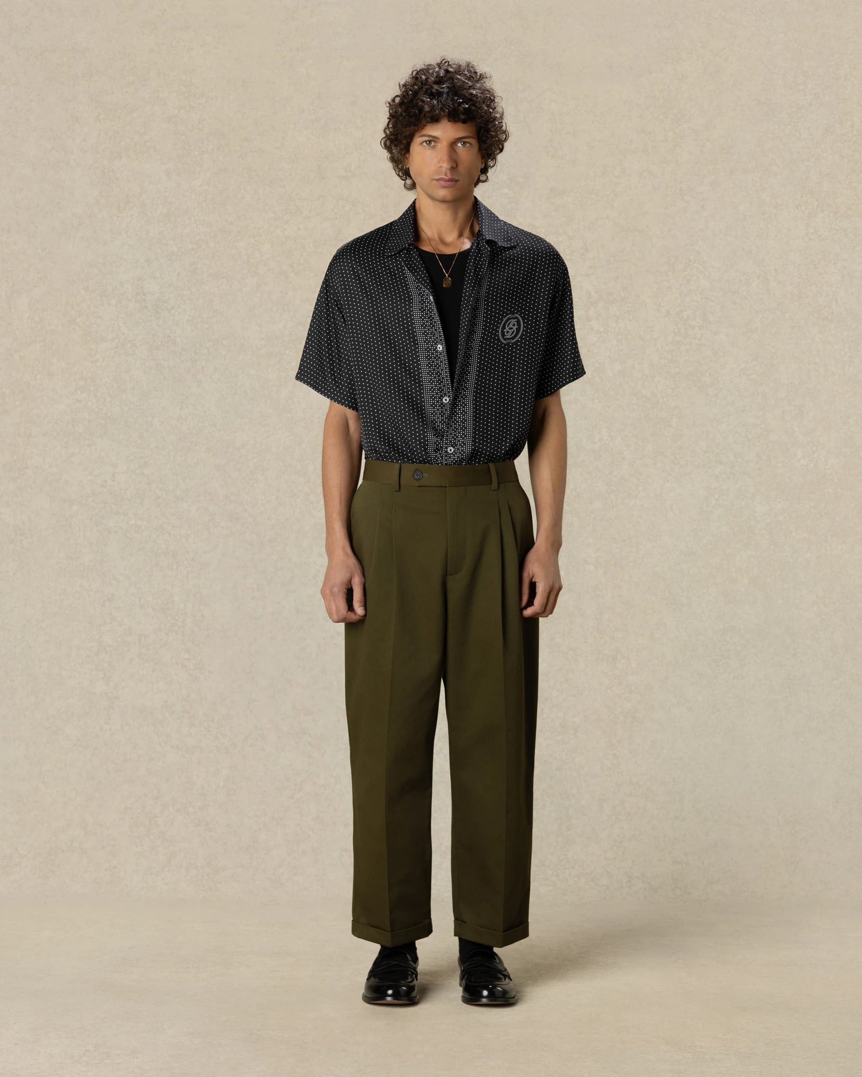 Drôle De Monsieur Twill Cropped Pleated Pants Hose Khaki