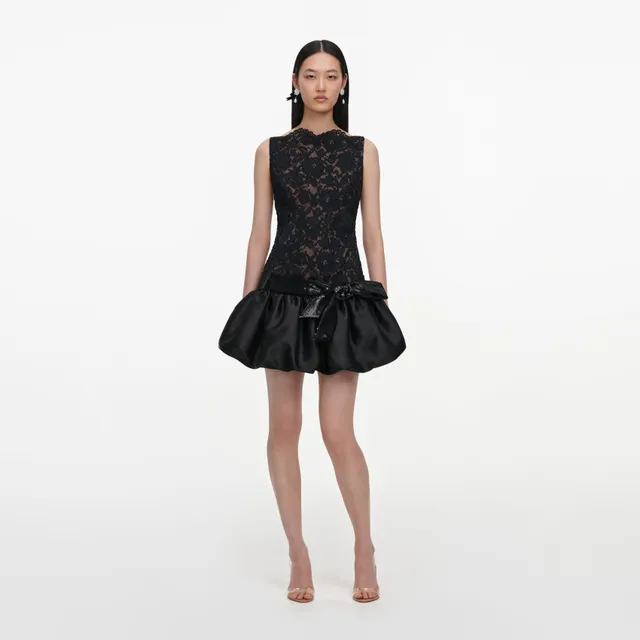 Self Portrait Black Lace Bubble Mini Kleid Schwarz