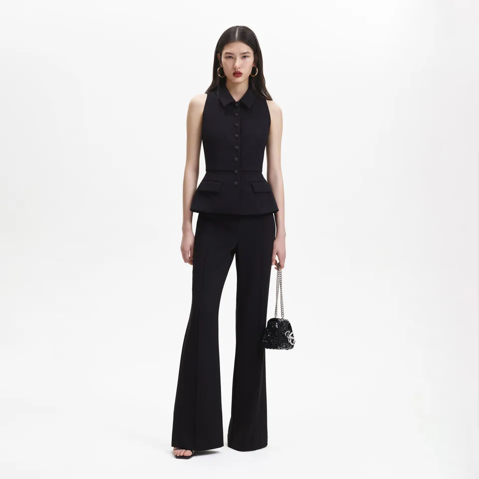 Self-Portrait Black Tailored Jumpsuit Schwarz Crepe Kragen