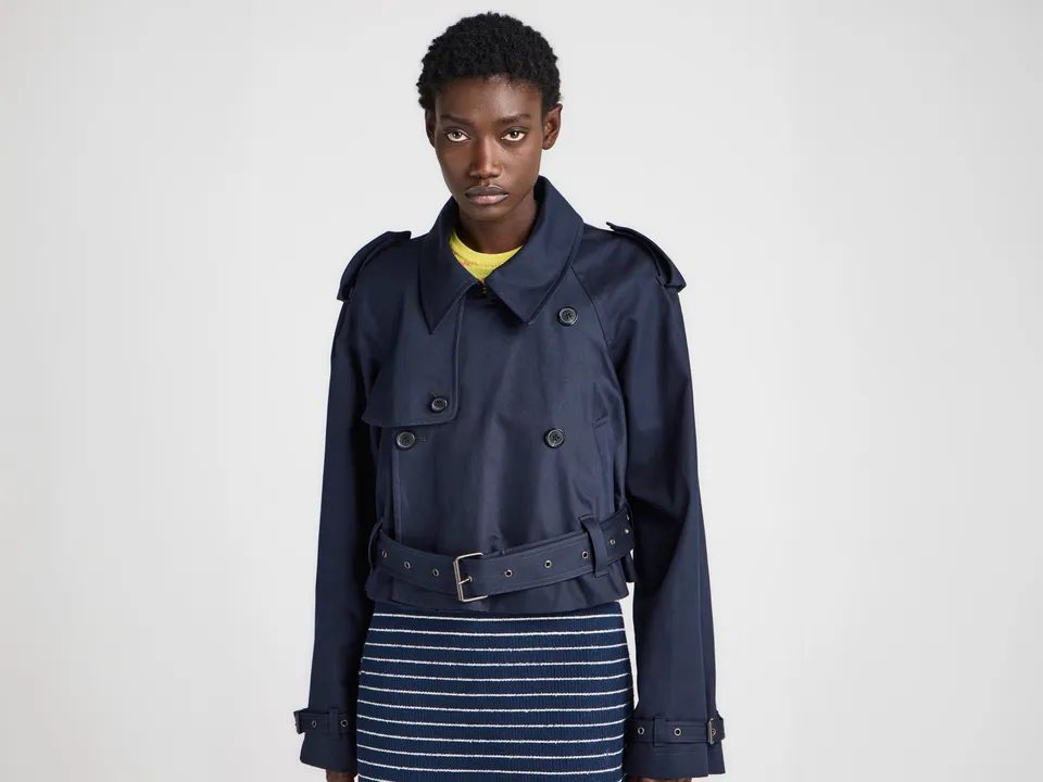 J.W.Anderson Cropped Trench Mantel Navy Baumwolle