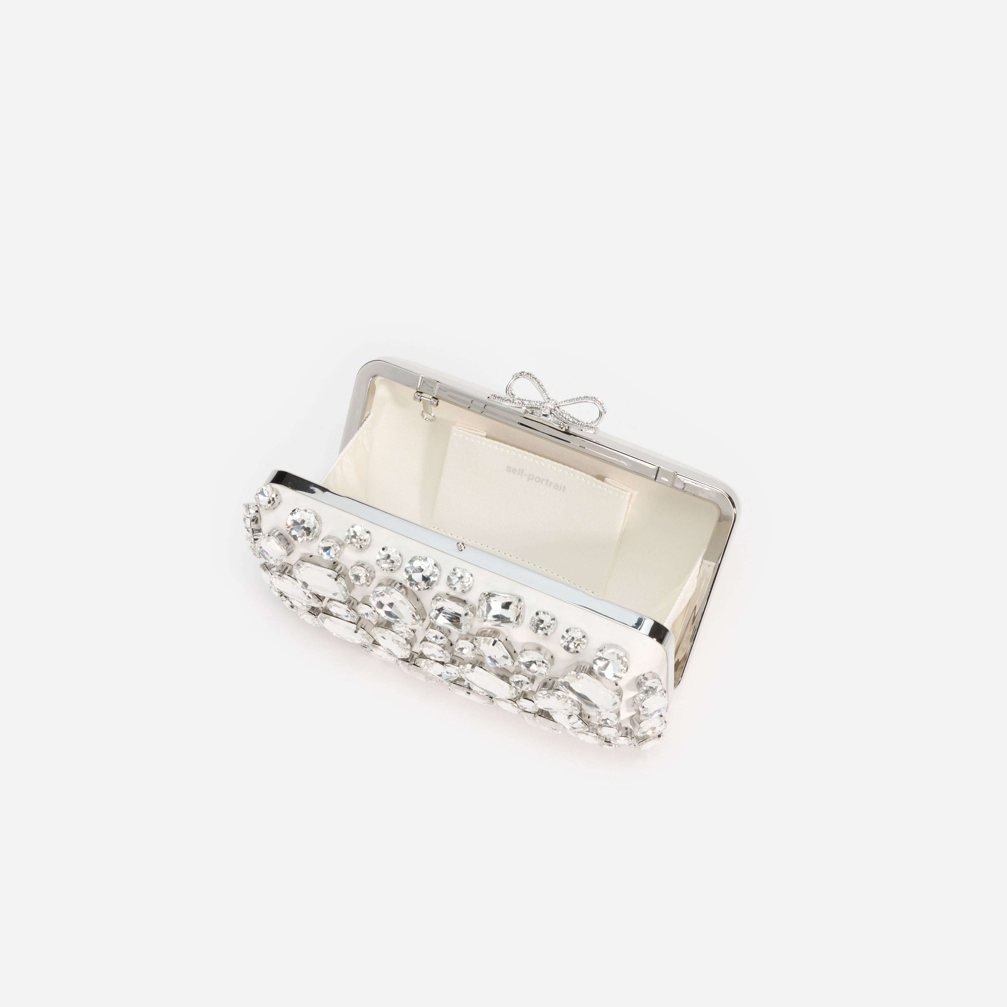 Self Portrait Cream Satin Crystal Clutch Creme Mini