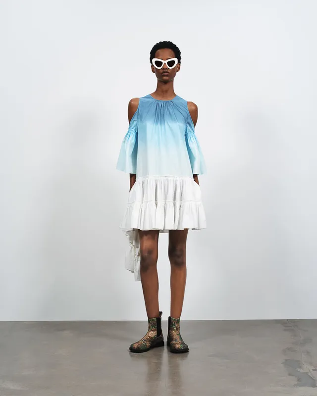J.W.Anderson Dip Dye Ruffle Kleid Weiß Blau Baumwolle