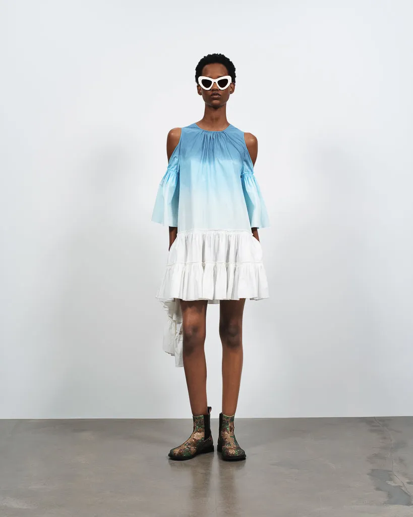 J.W.Anderson Dip Dye Ruffle Kleid Weiß Blau Baumwolle