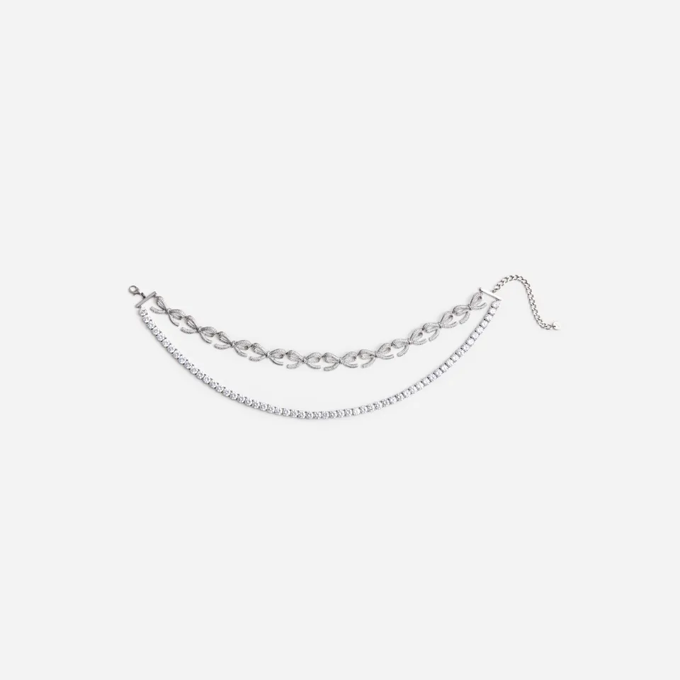 Self Portrait Crystal Bows Diamante Necklace Kette Silber