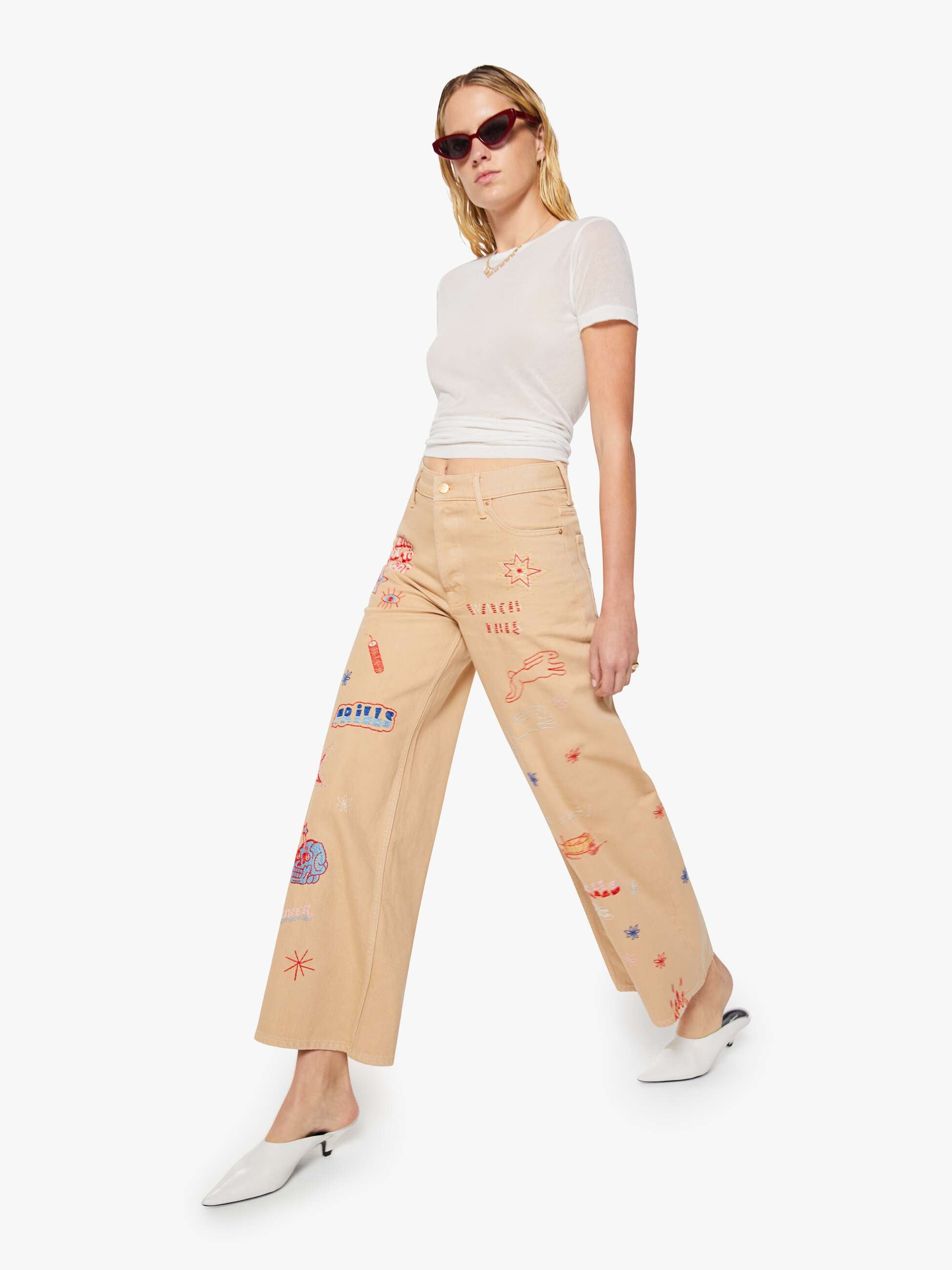 Mother Snacks Mid Rise Double Dip Nerdy Jeans Khaki Weit